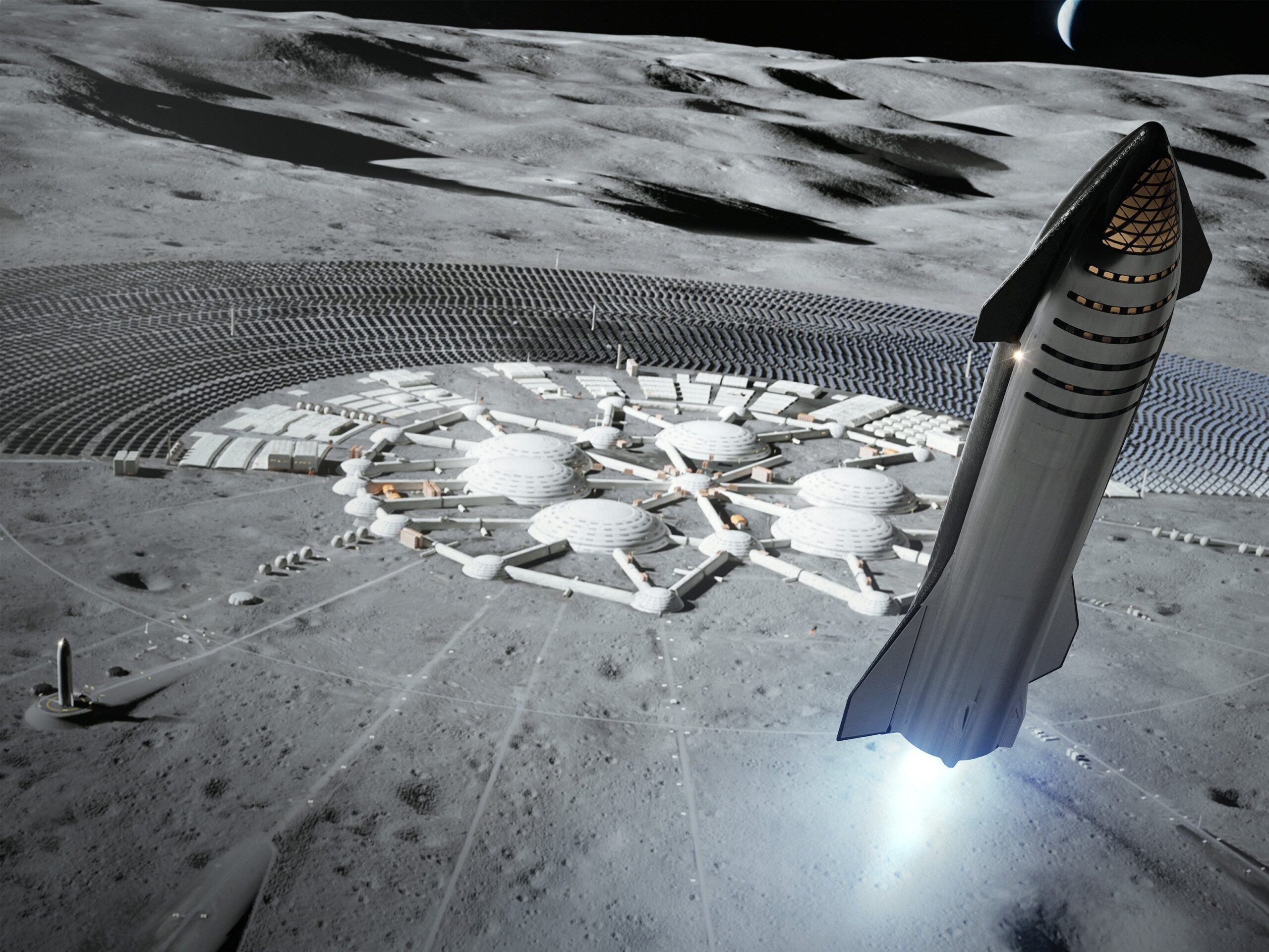 spacex starship steel rocket moon lunar base launch flight illustration EFmQFf1U0AAVyJN