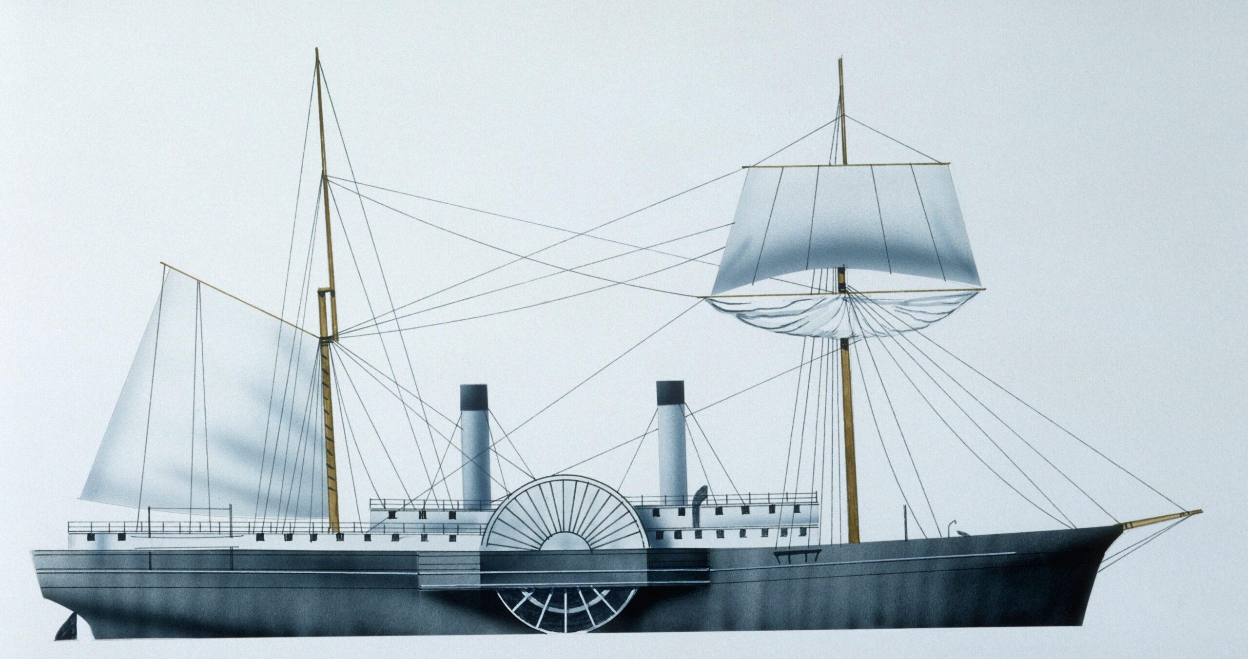 United States, Union Navy side wheel steamer USS Quaker City, 1854, color illustration.