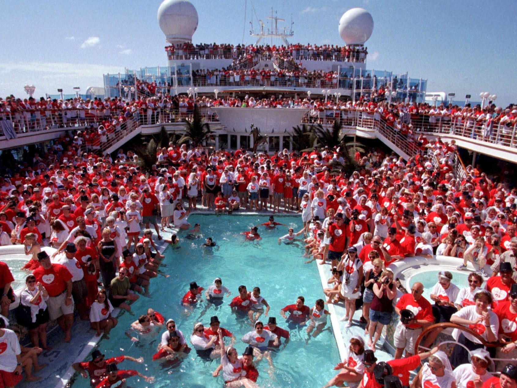More than a thousand couples renew their vows at sea aboard Grand Princess on February 9, 1999, during the &#34;Love Boat National Holiday.&#34;