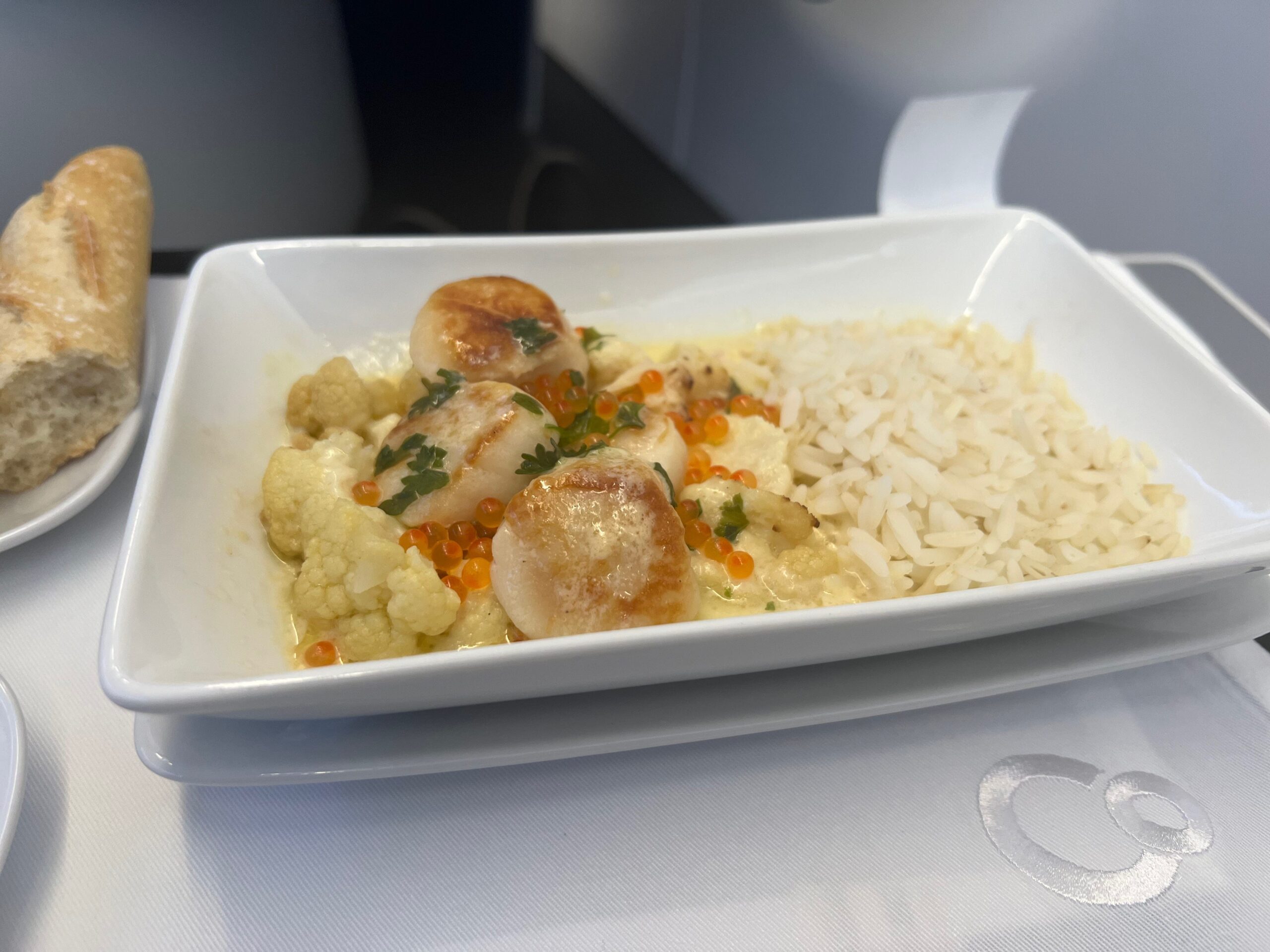 Flying on La Compagnie all-business class airline from Paris to New York &mdash; meal without the truffles.
