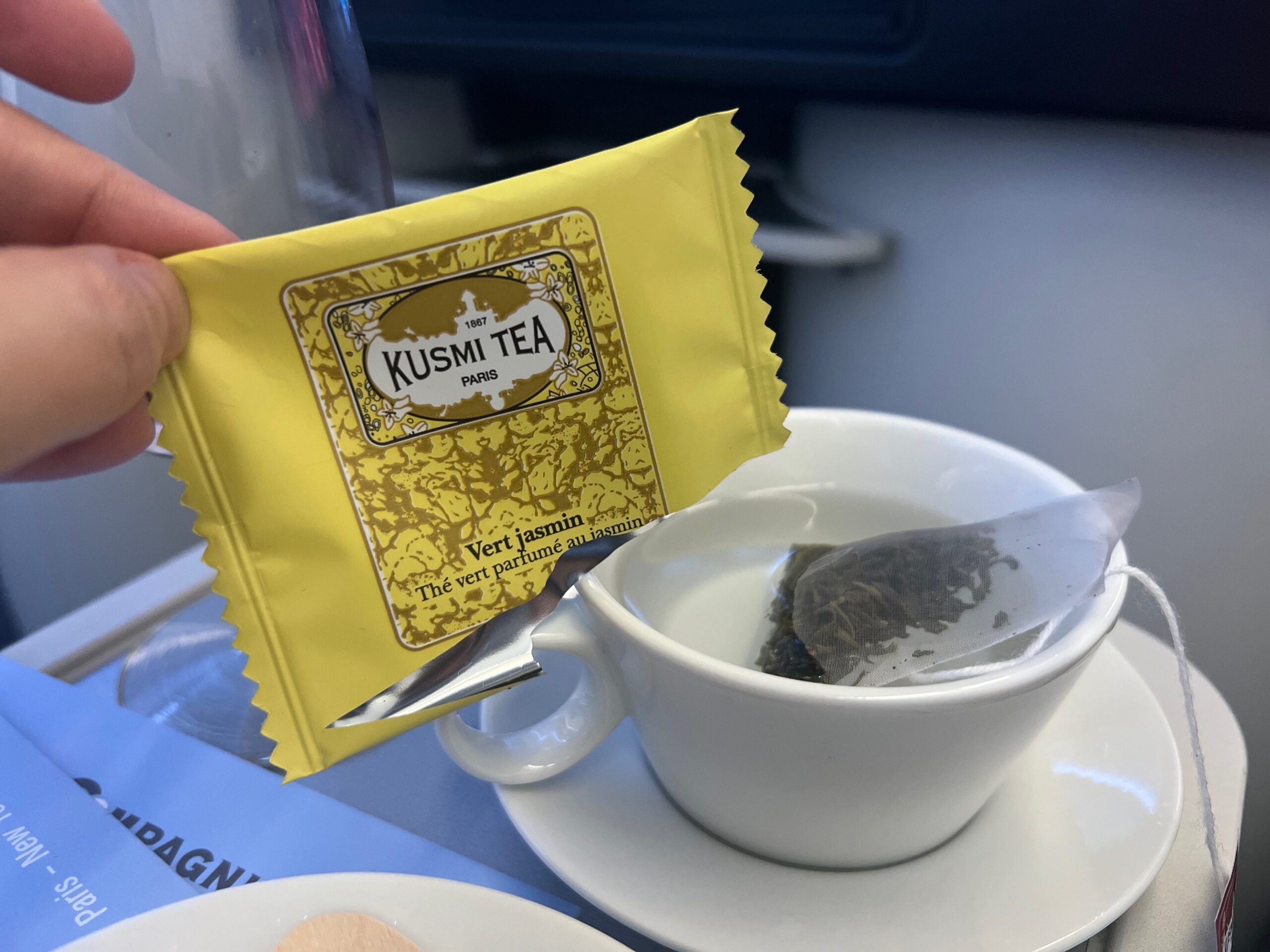 Flying on La Compagnie all-business class airline from Paris to New York &mdash; the tea.