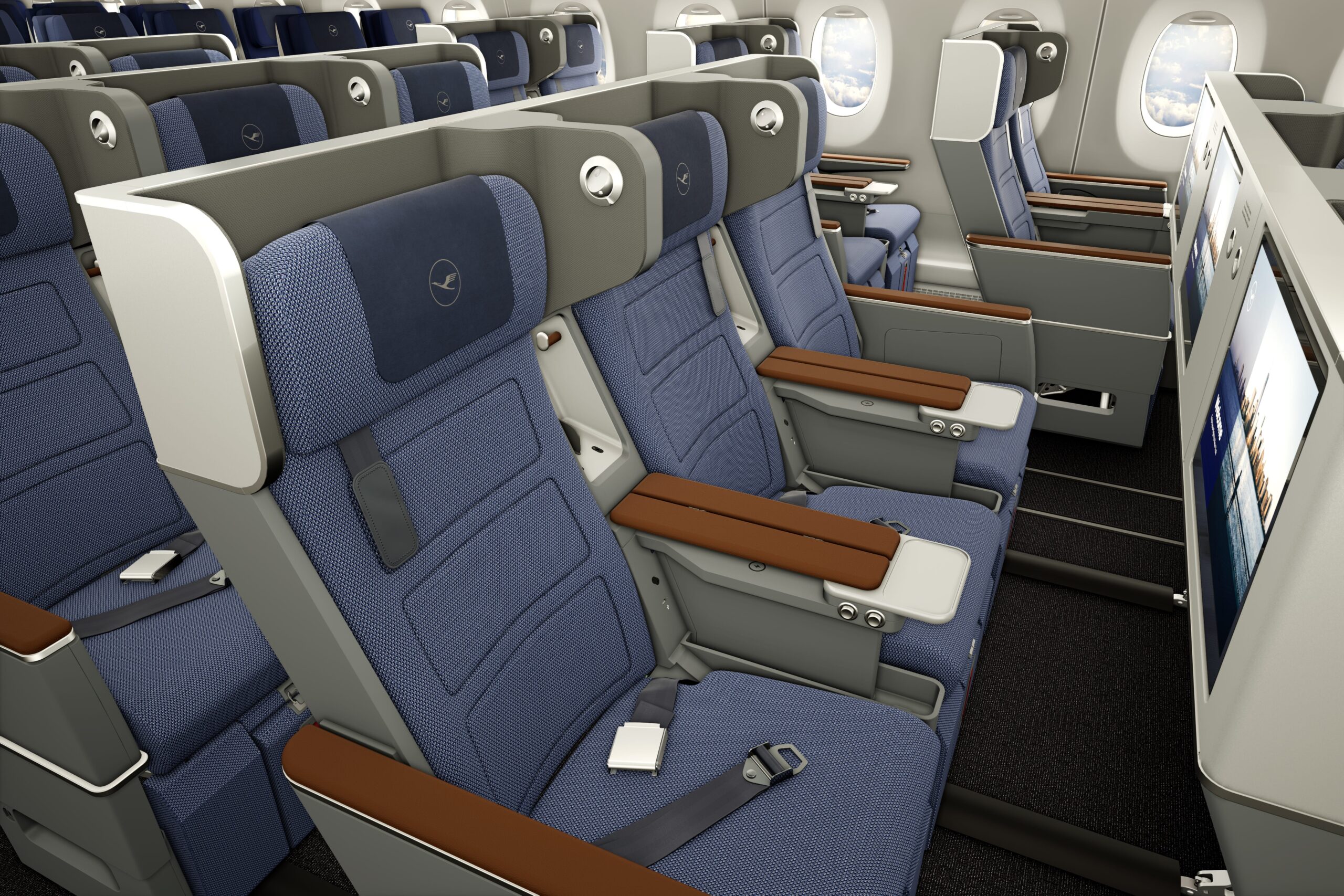 A photo of the premium economy seats in Lufthansa's new Allegris layout planes.