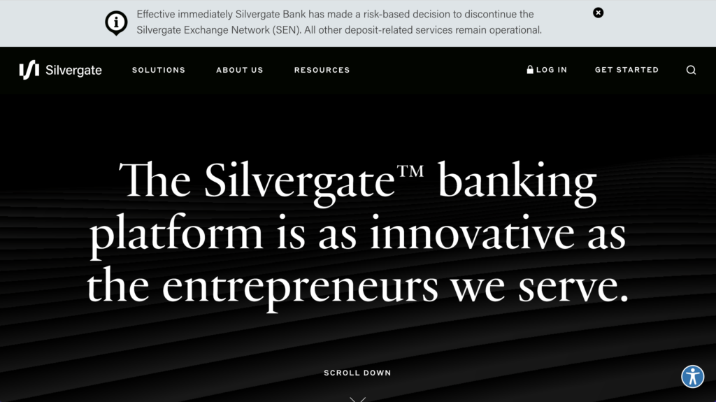 Website Silvergate dd 9 maart 2023