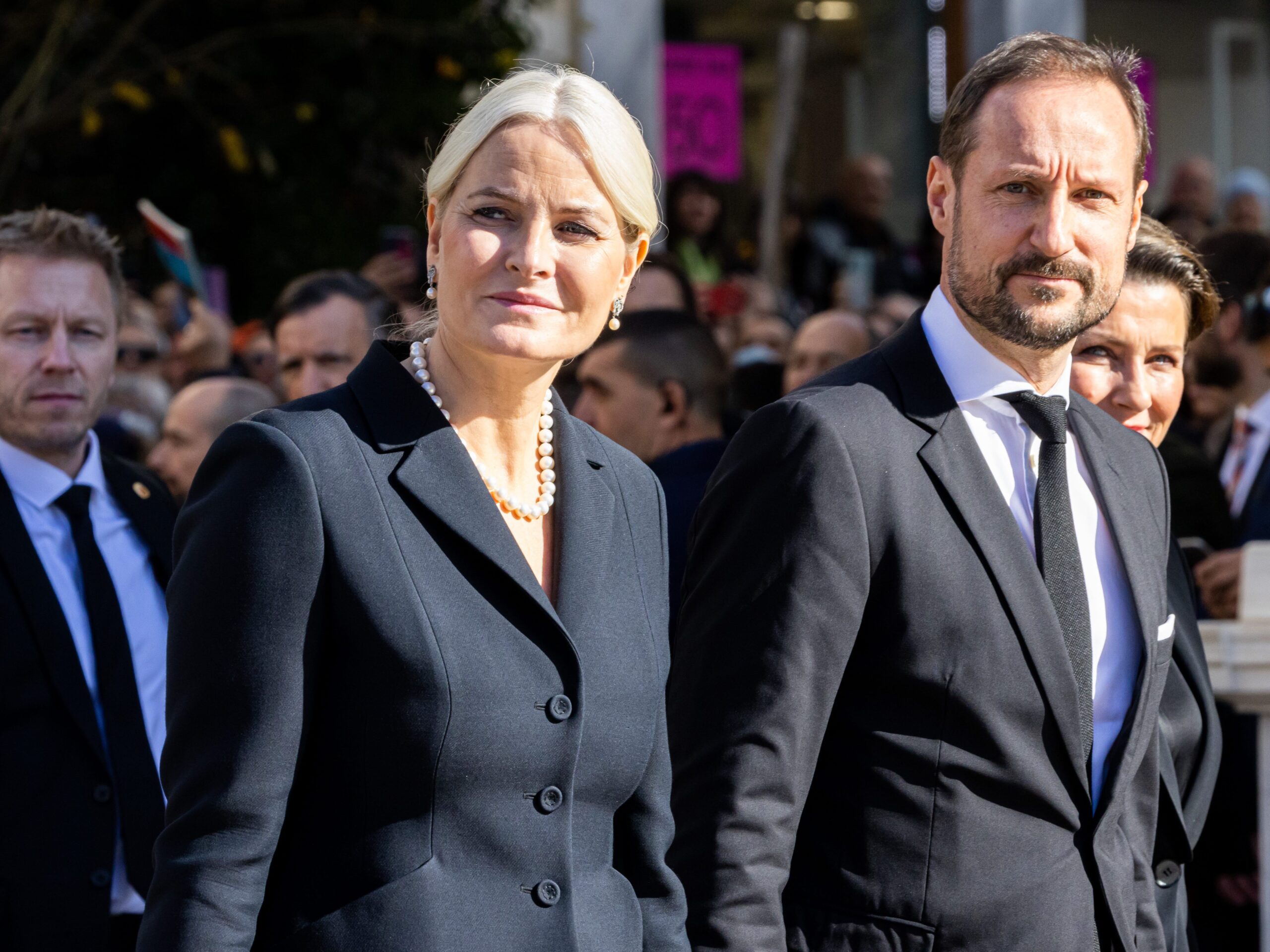 Crown Prince Haakon of Norway and Crown Princess Mette-Marit of Norway attend the funeral of Former King Constantine II of Greece on January 16, 2023 in Athens, Greece