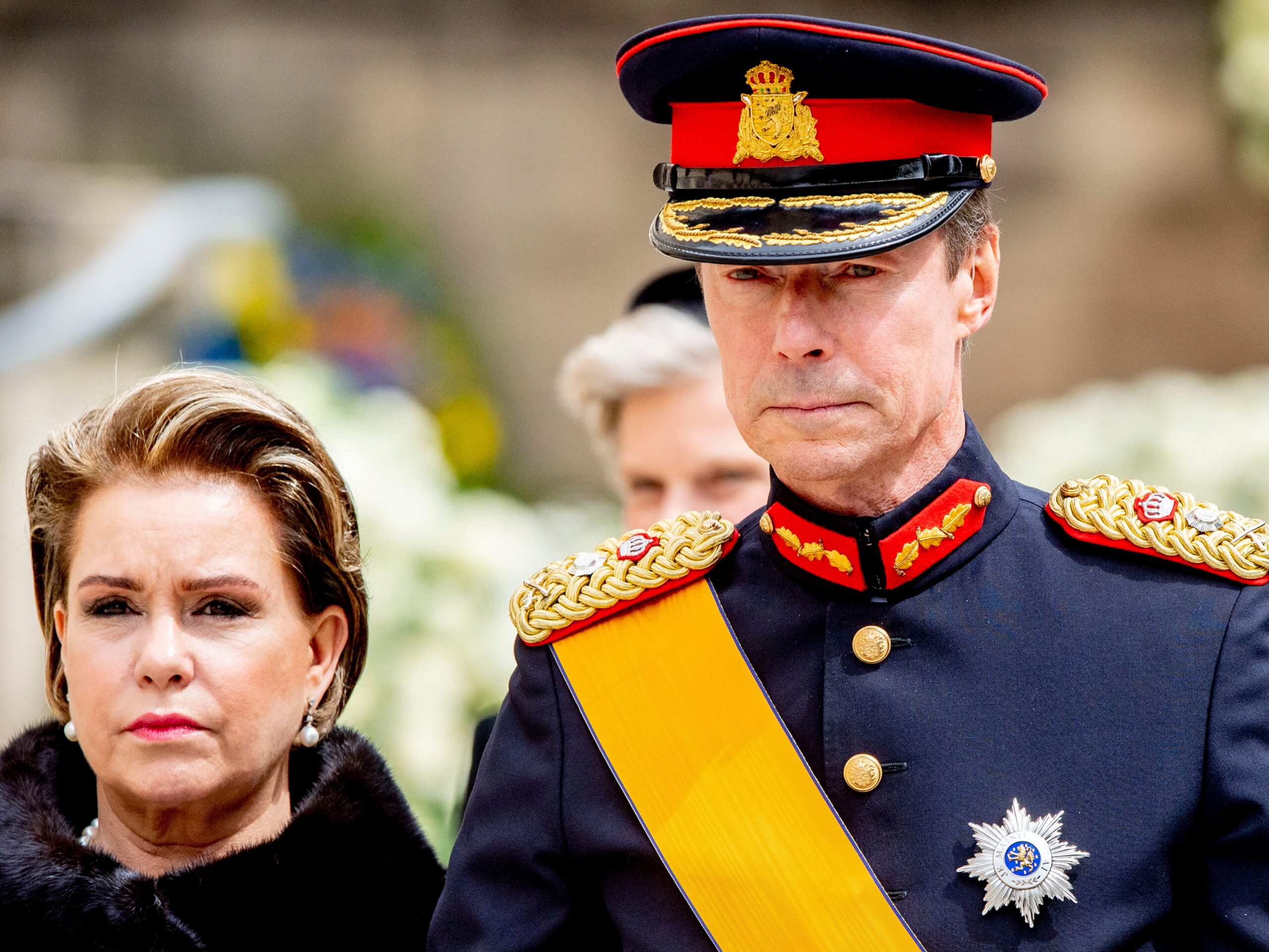 Grand Duke Henri and Grand Duchess Maria Teresa of Luxembourg attend the funeral of Grand Duke Jean of Luxembourg on May 4, 2019 in Luxembourg.