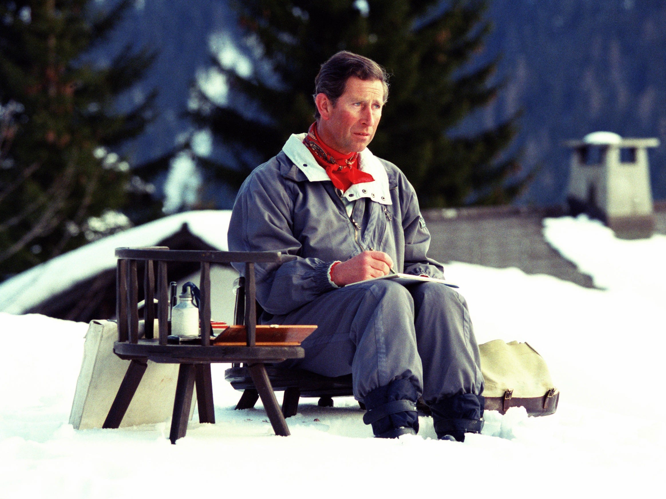 Prince Charles watercoloring in Klosters, Switzerland