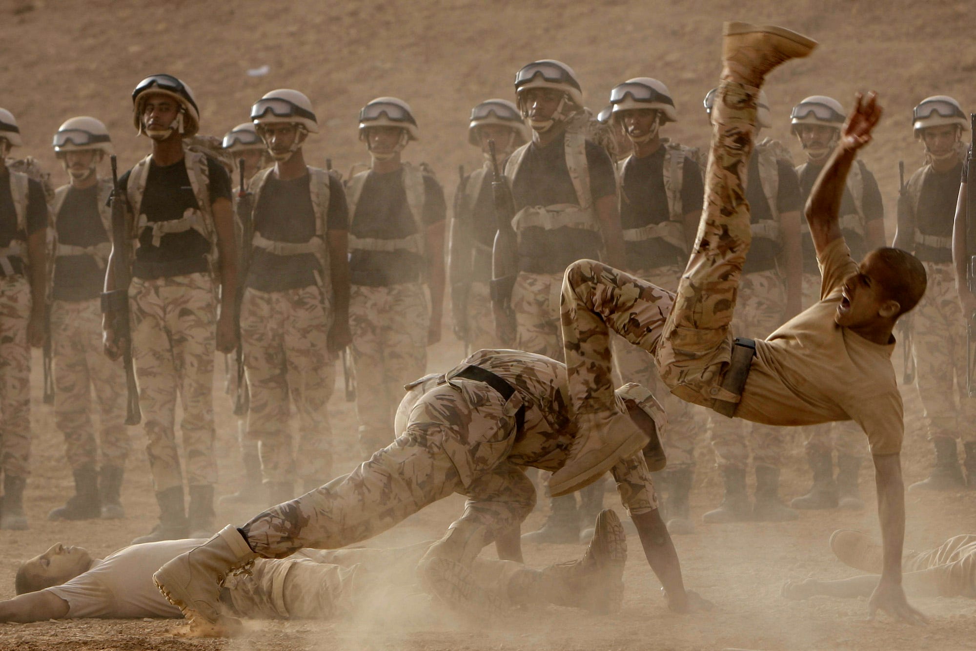 Graduating soldiers from the Saudi special forces demonstrate their unarmed combat skills in Riyadh in June 2010.