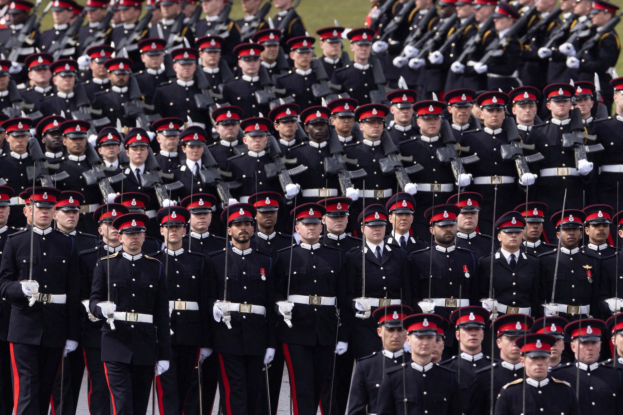 Graduating cadets are seen prior to inspection by Britain&#39;s King Charles III on April 14, 2023.