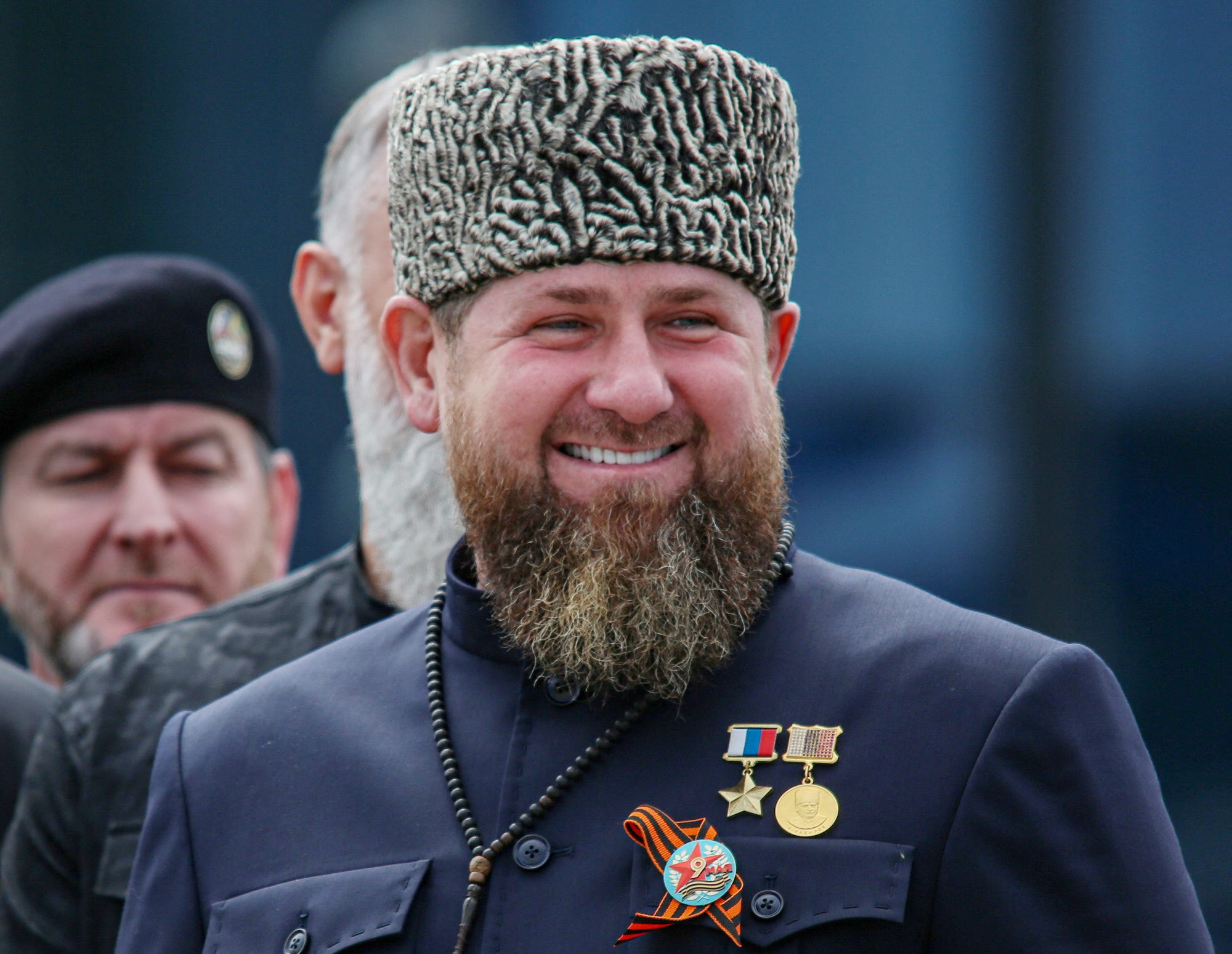 Head of the Chechen Republic Ramzan Kadyrov attends a military parade in the Chechen capital Grozny, Russia, in May 2022.