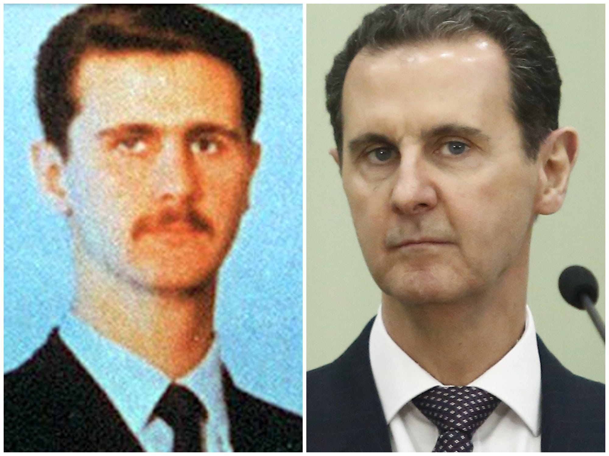 Twee foto's van Bashar Al-Assad van 1994 en 2023.