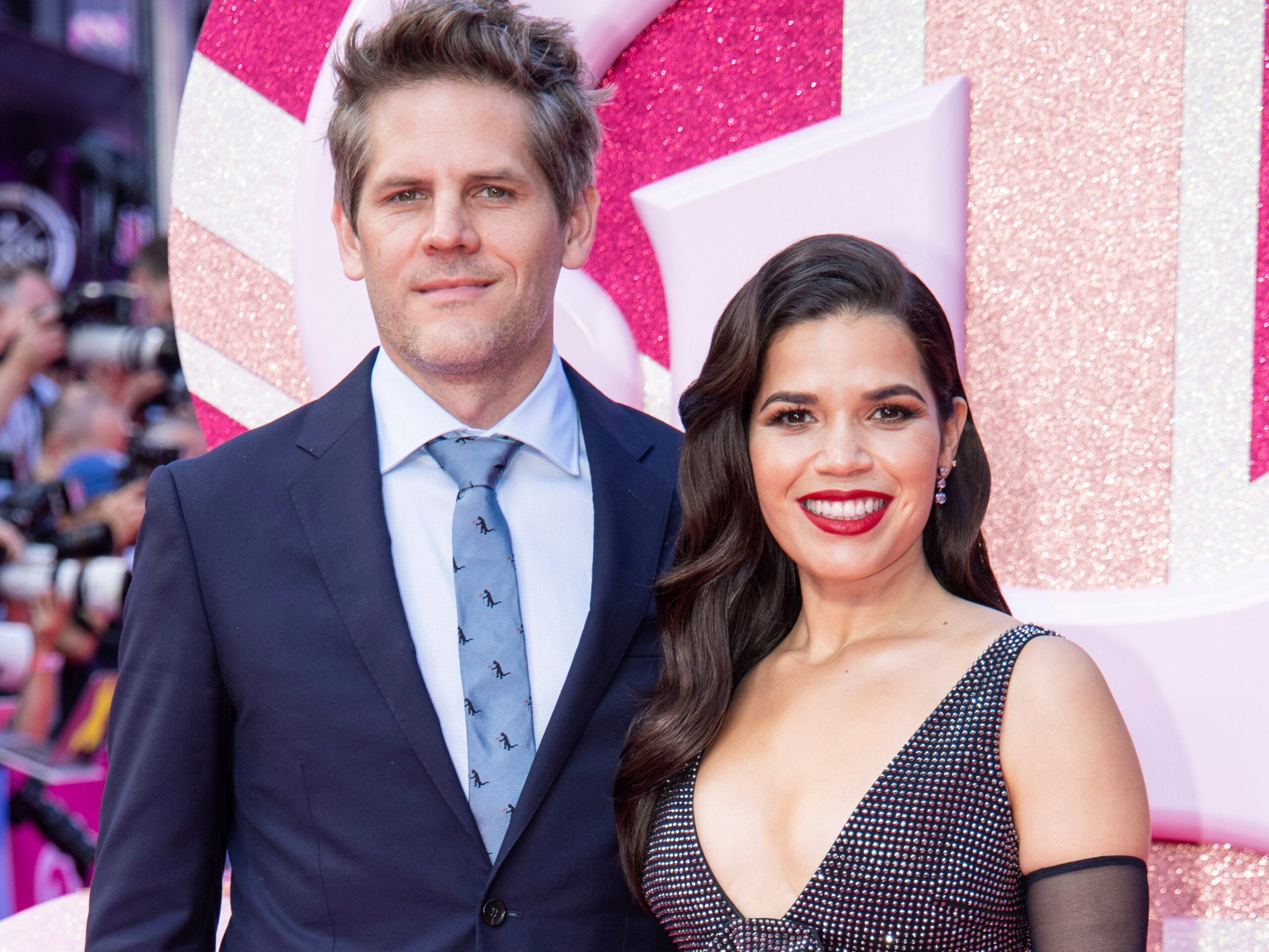 Ryan Piers Williams and America Ferrera at the UK premiere of &#34;Barbie.&#34;