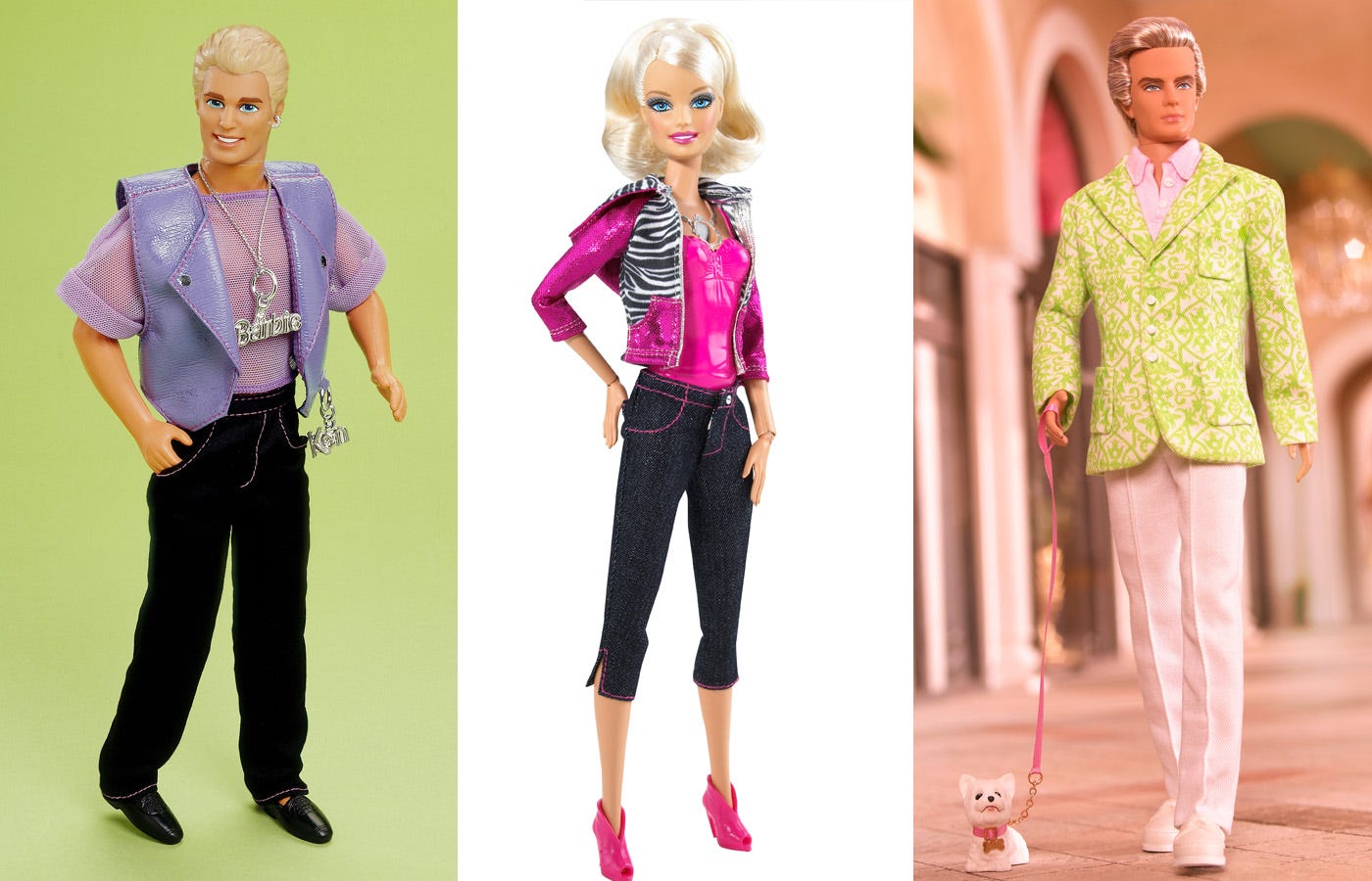 From left: Earring Magic Ken, Video Girl Barbie, and Sugar Daddy Ken.