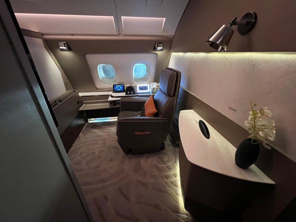 Singapore Airlines A380 eerste klas suite.