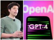Sam Altman, CEO van OpenAI, en een illustratie van GPT-4.