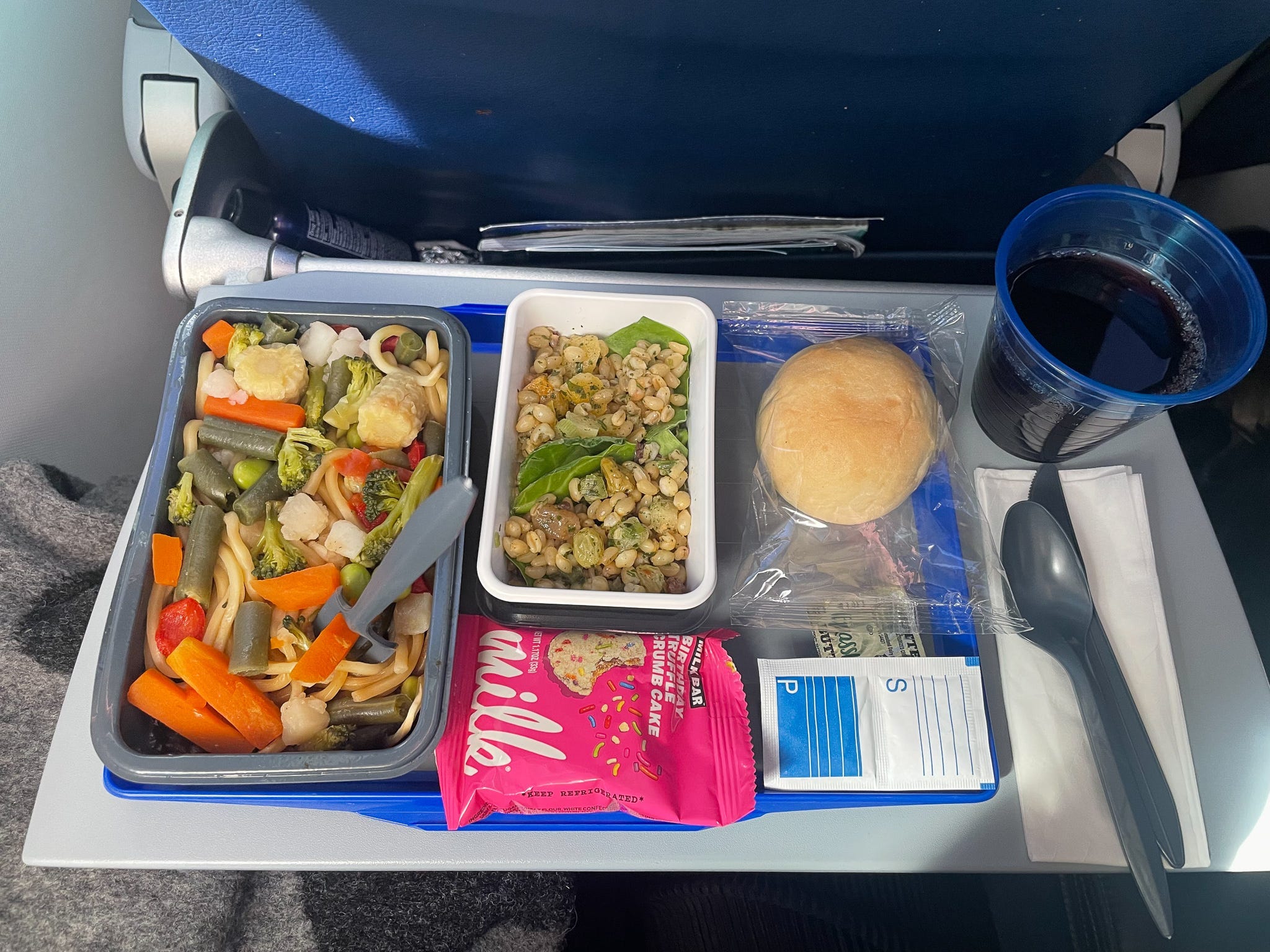 De vegetarische maaltijd in economy van United.