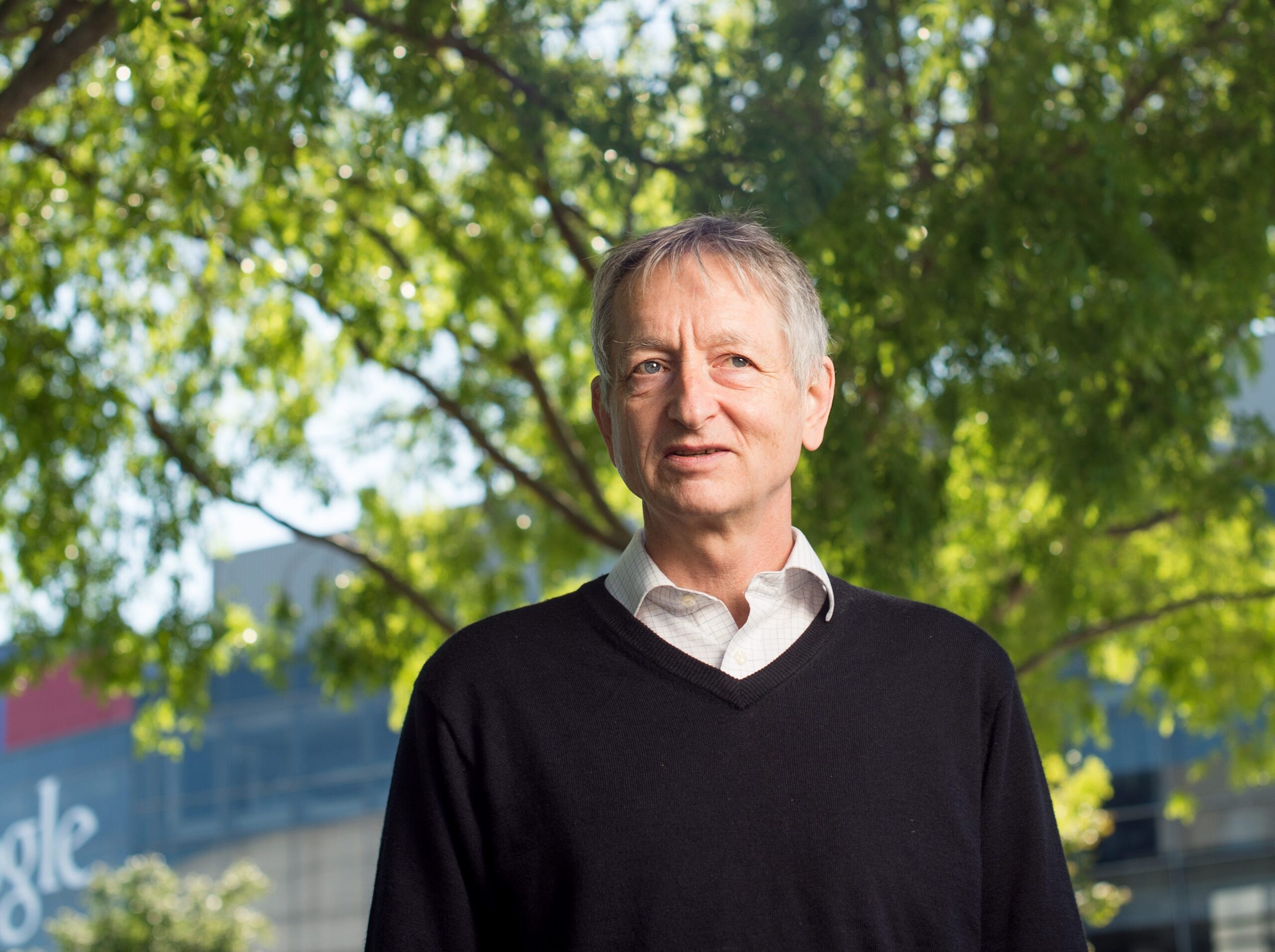 Computer scientist Geoffrey Hinton stood outside a Google building