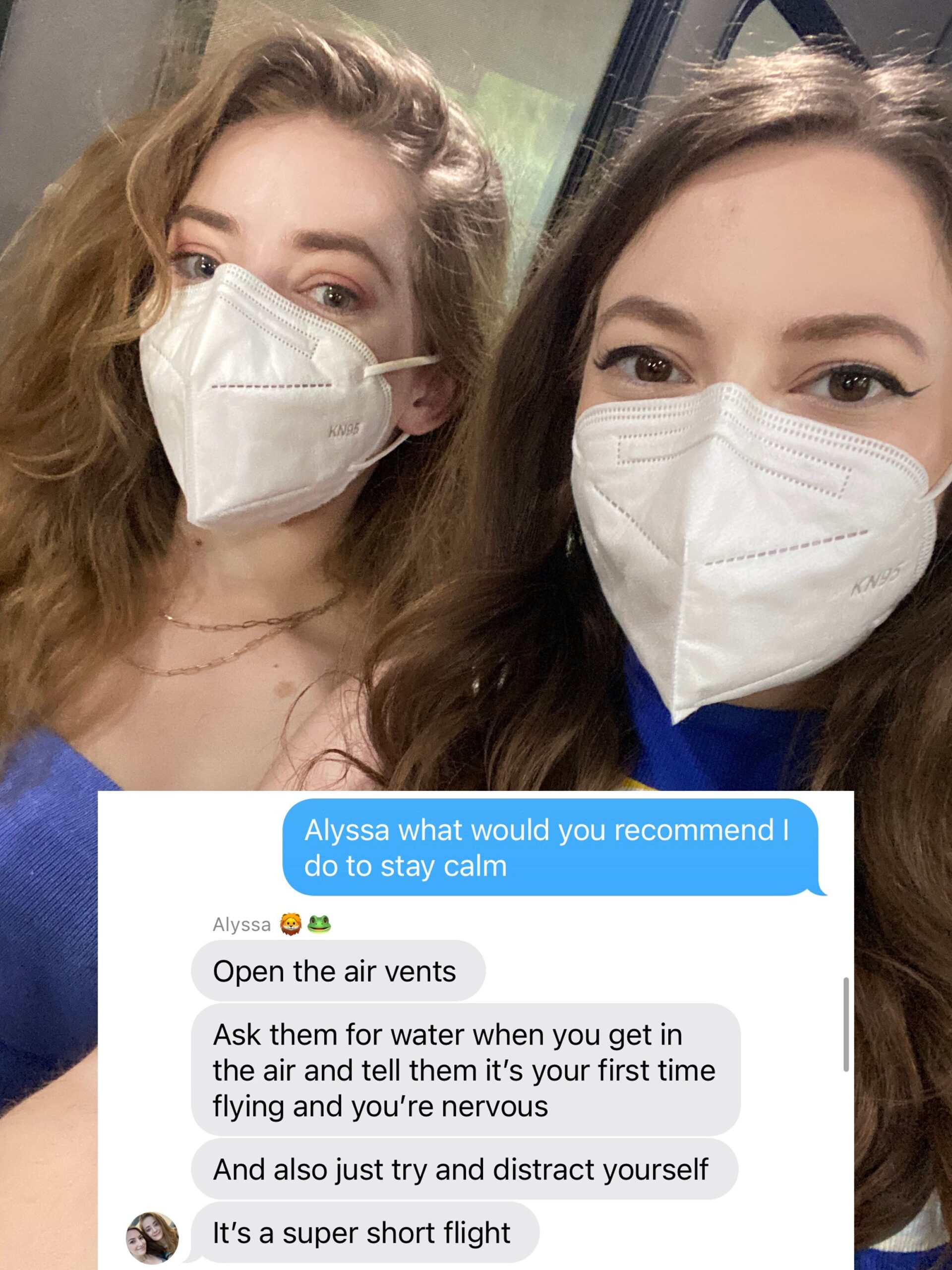 Reporter Amanda Krause and her sister text about flight tips.