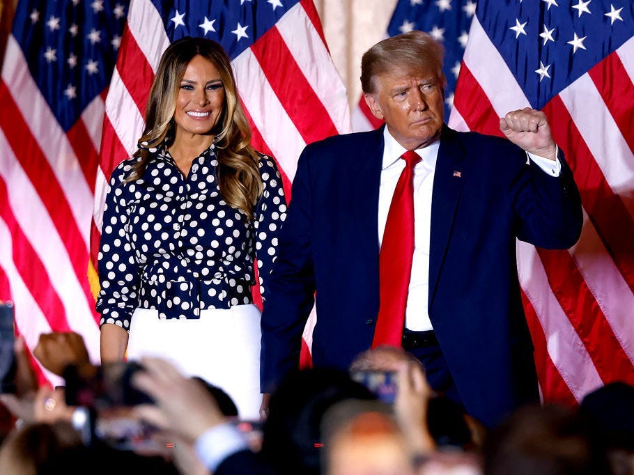 Donald Trump announces his third run for president, accompanied by Melania Trump