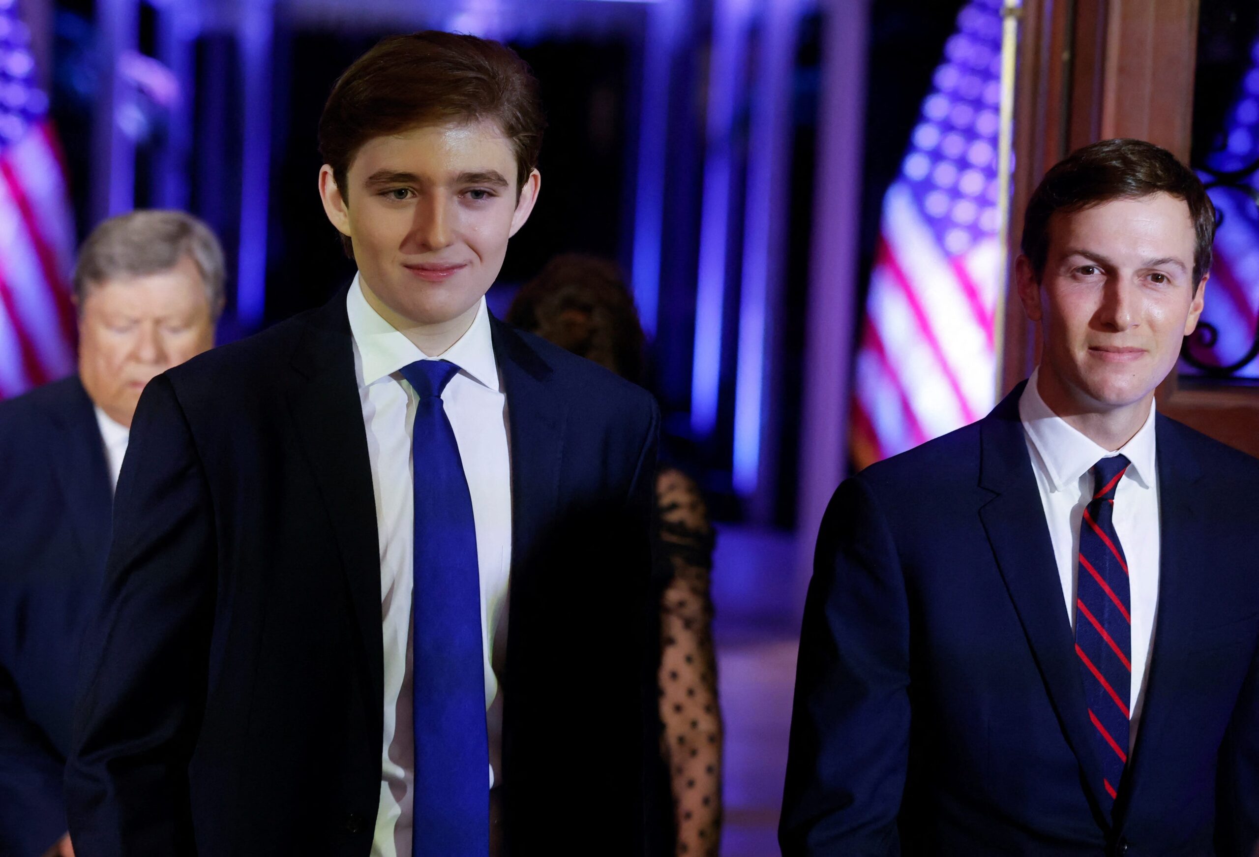 Barron Trump with Jared Kushner at Donald Trump's election announcement