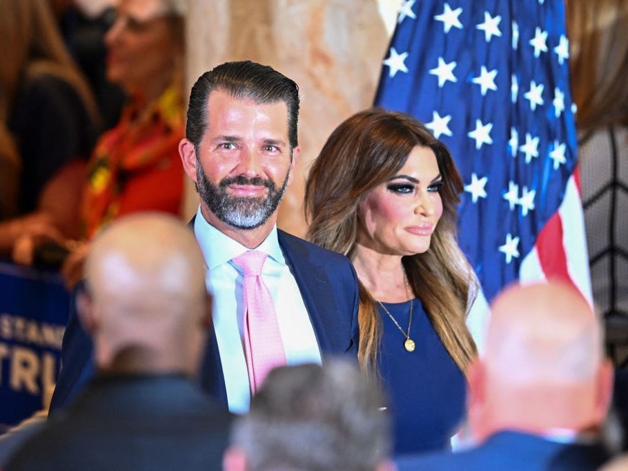 Donald Trump Jr. and Kimberly Guilfoyle at a press conference in April 2023