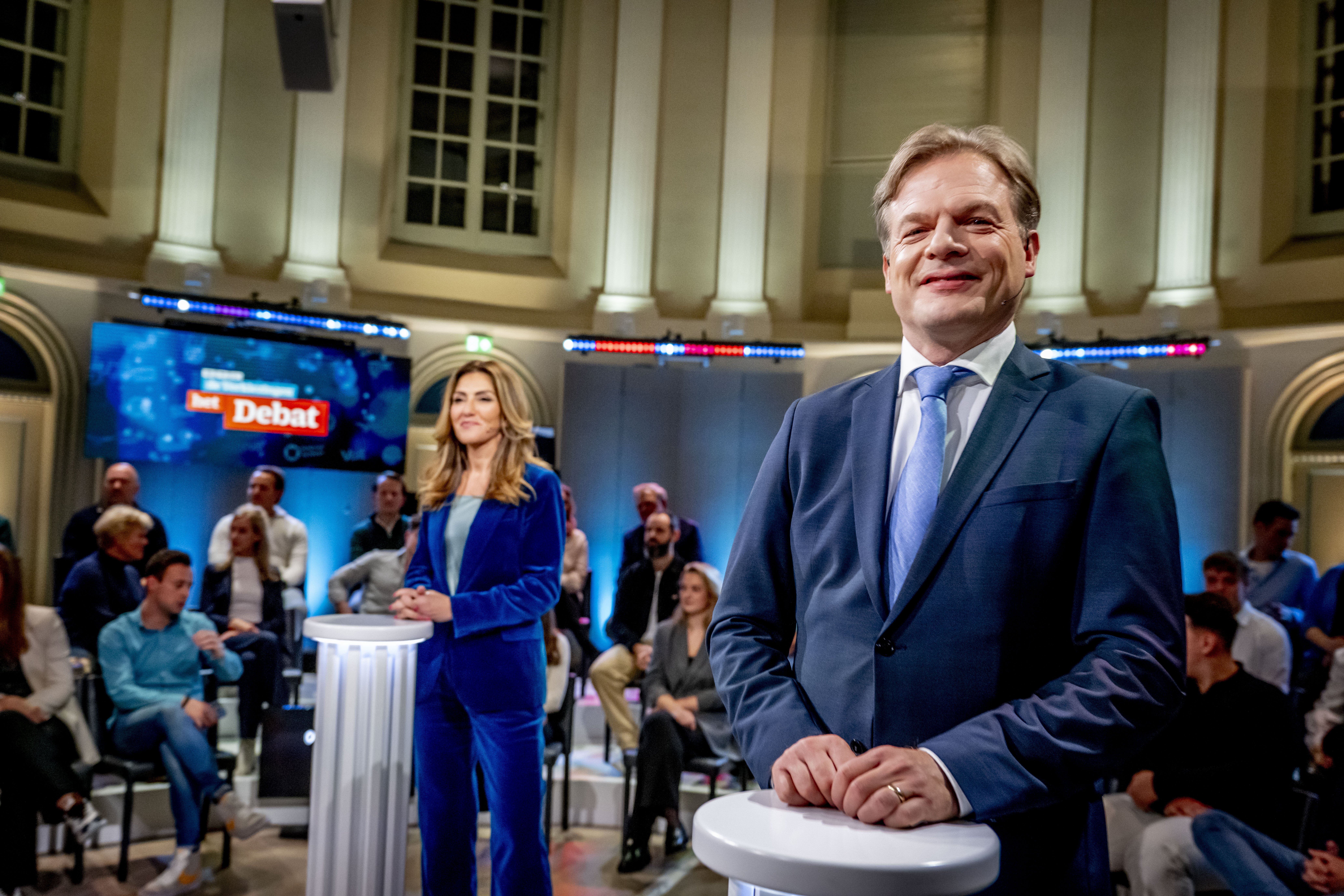Pieter Omtzigt en Dilan Yesilgöz bij het RTL-verkiezingsdebat.