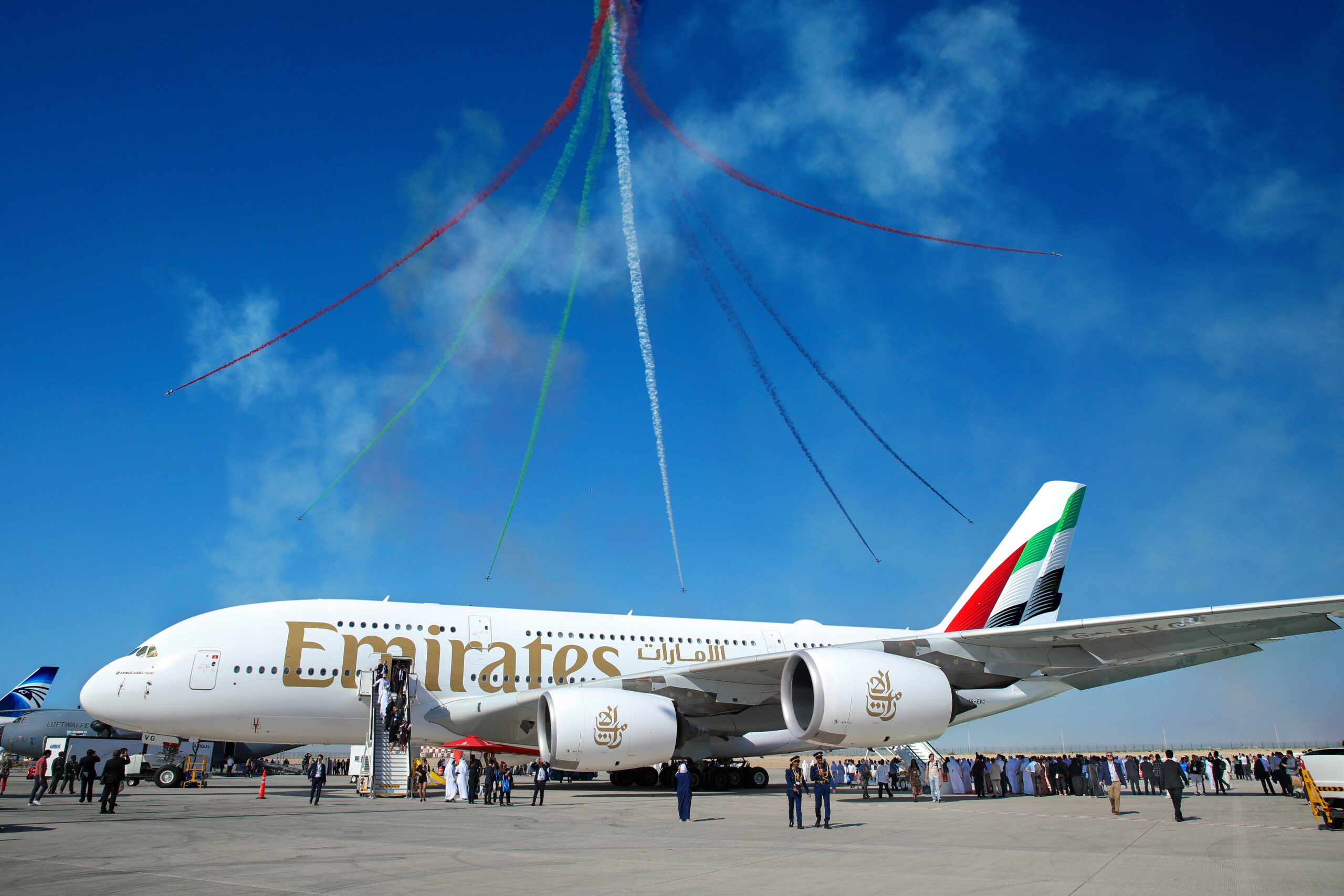 Emirates, een luchtvaartmaatschappij uit de Verenigde Arabische Emiraten, heeft de grootste vloot van Airbus A380-toestellen in de wereld.