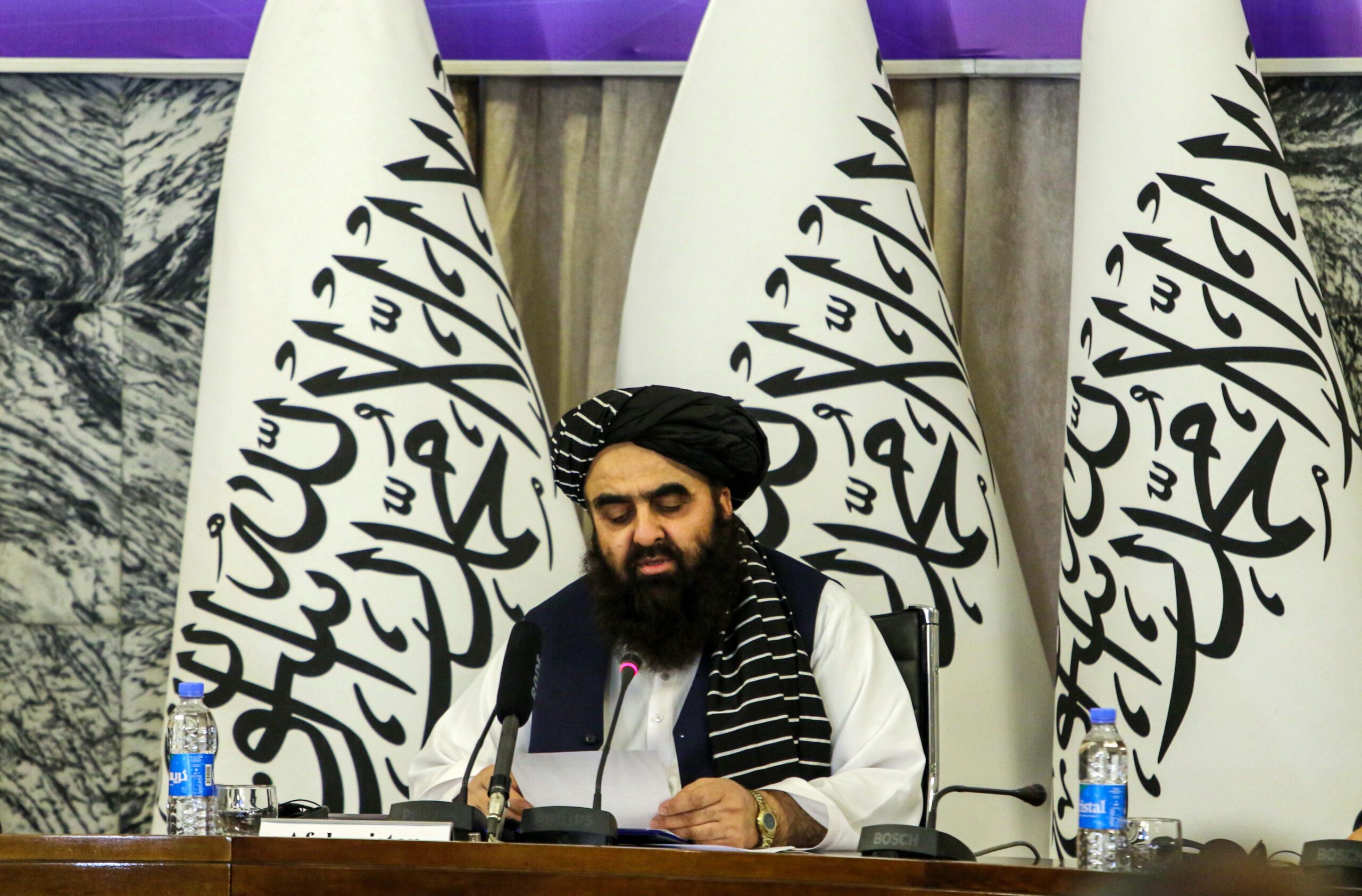 De Afghaanse minister van Buitenlandse Zaken Mawlawi Amir Khan Muttaqi van het Taliban-regime. Foto: Samiullah Popal / EPA