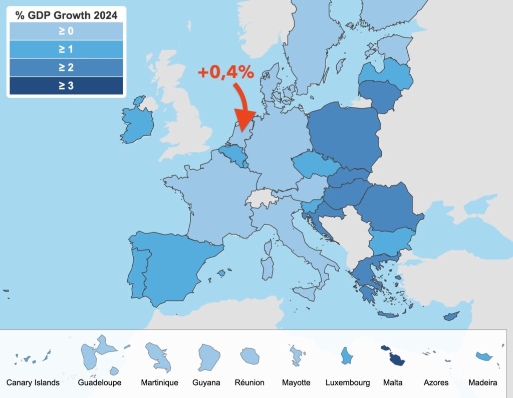 De verwachte economische groei in de eurolanden in 2024.