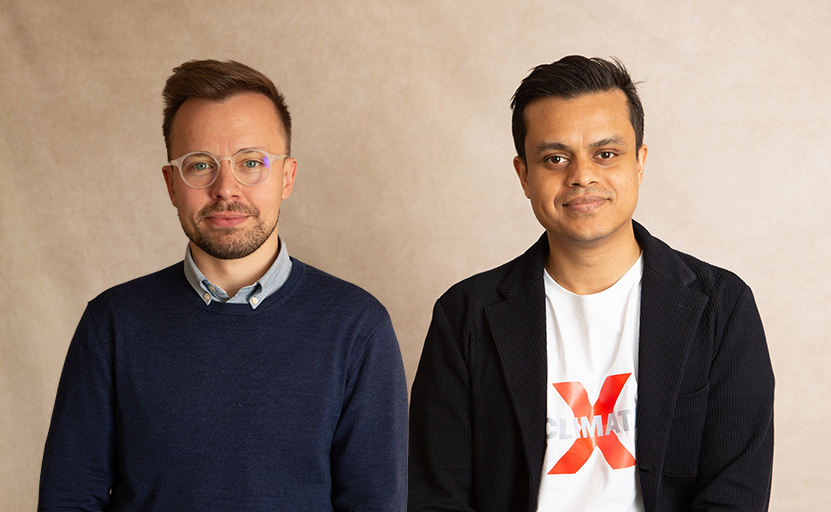 Medeoprichters Kamil Kluza (links) en Lukky Ahmed van Climate X, een startup die klimaatrisico's in kaart brengt.