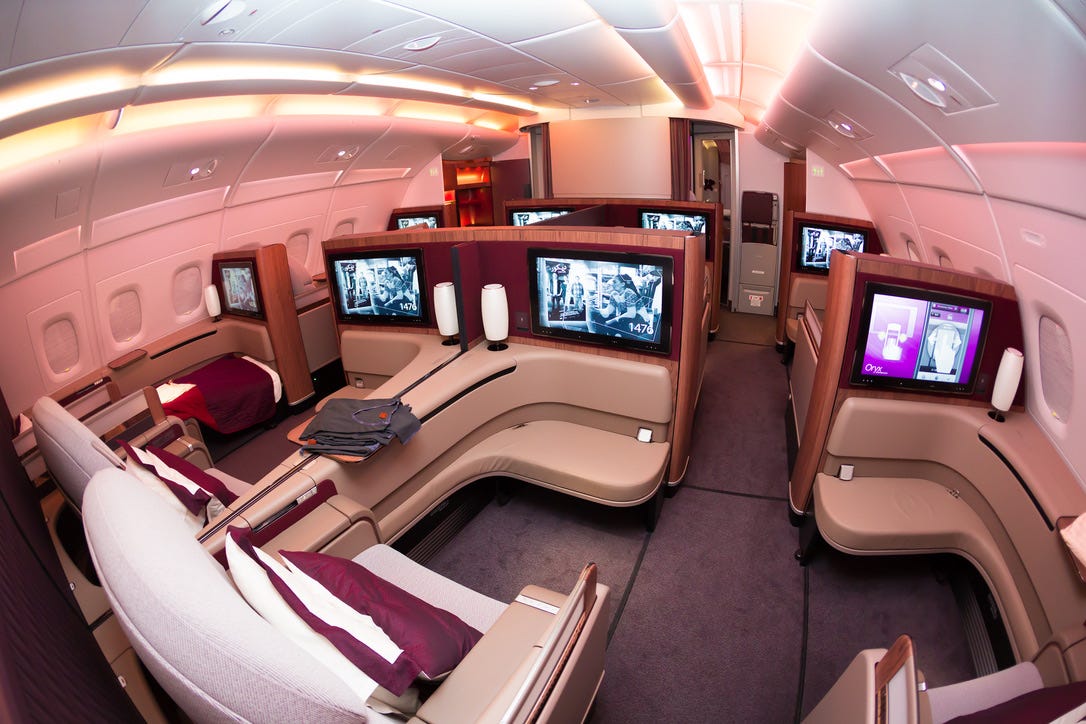 De A380 is het enige vliegtuig van Qatar dat een eerste klasse heeft.