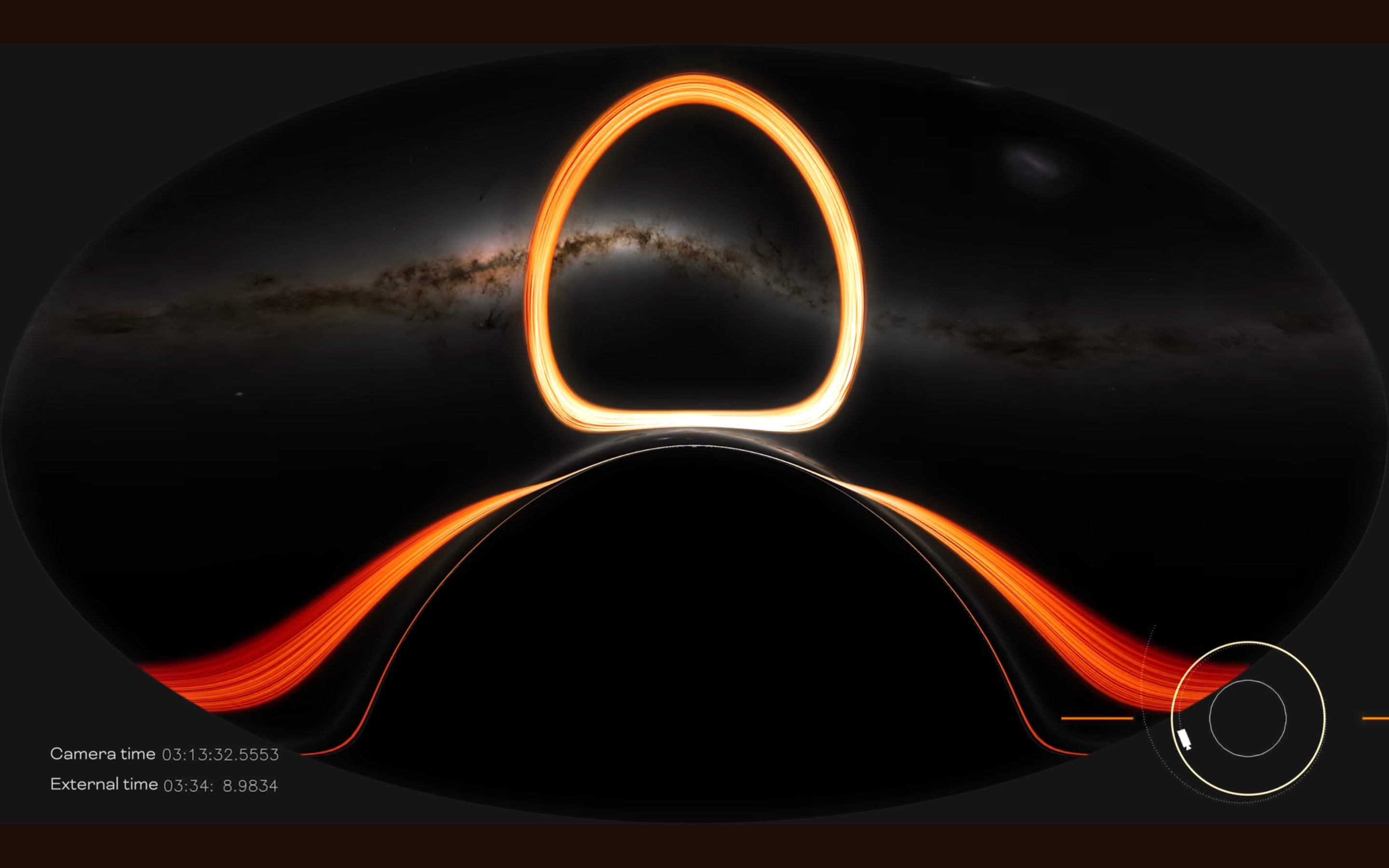 ring of yellow light above a black hole