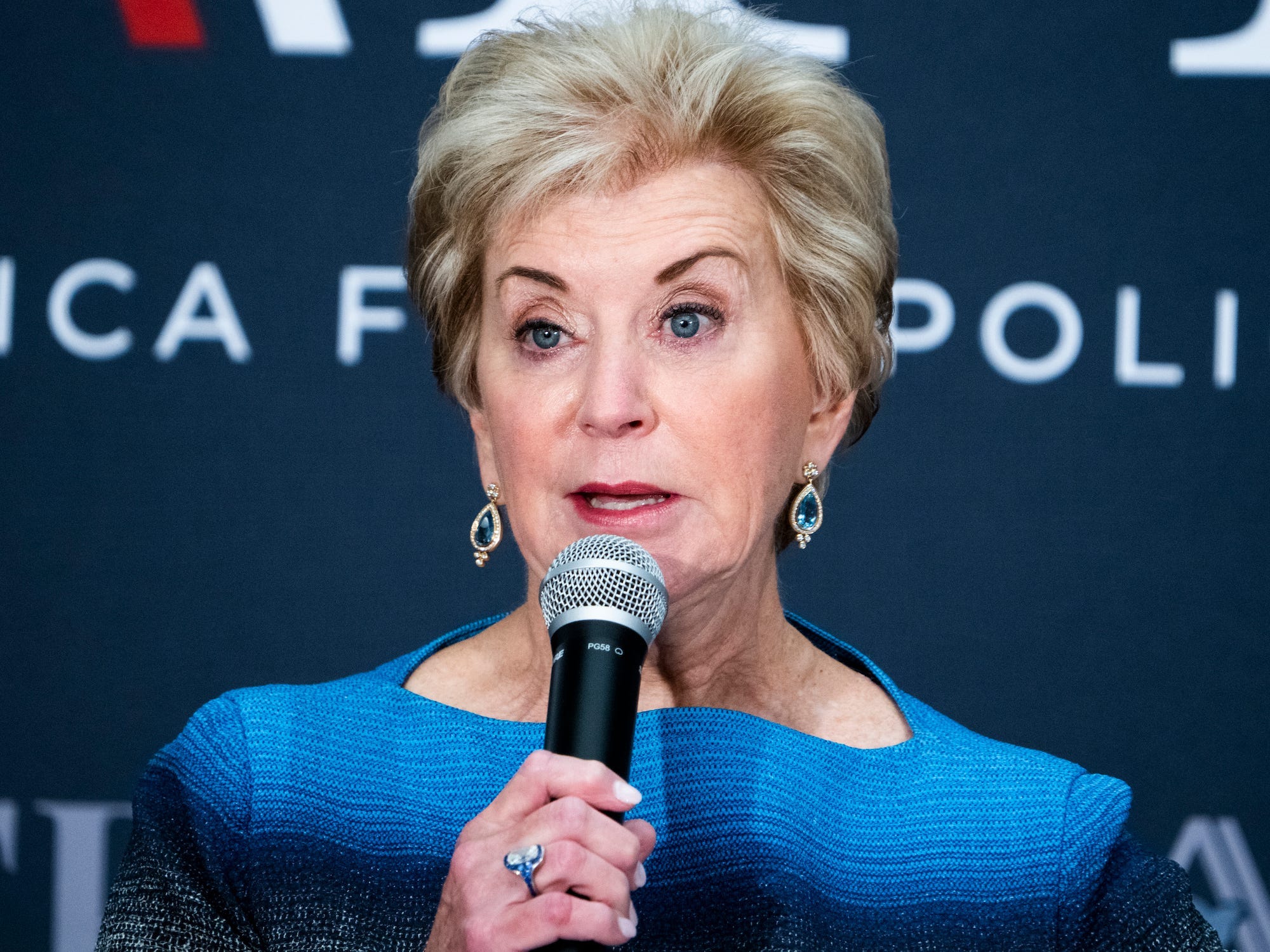 Former Trump official Linda McMahon speaking in Washington, DC in September 2022.