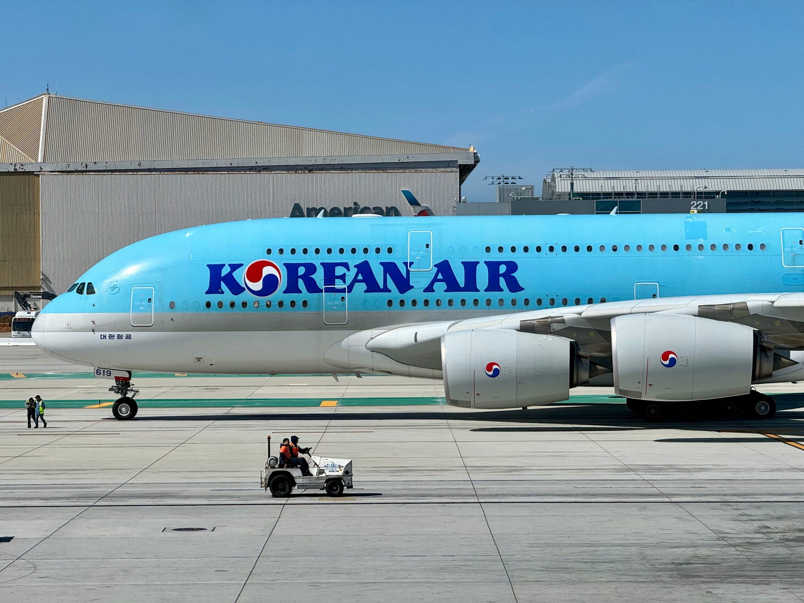 A Korean Air Airbus A380-861 is seen at Los Angeles Airport (LAX), in Los Angeles, California.