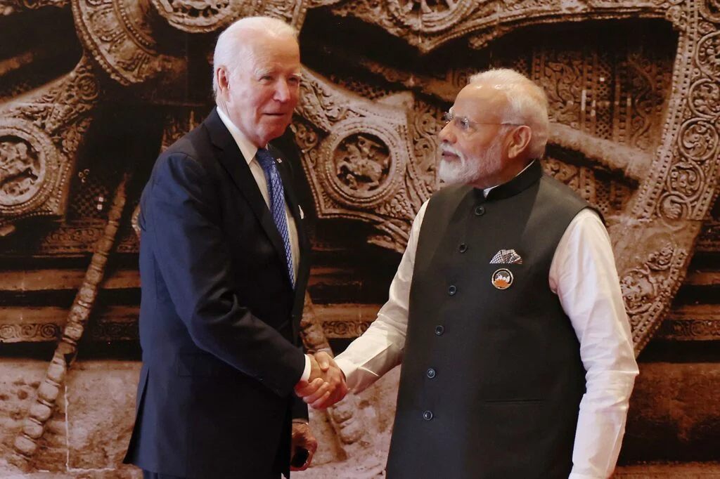 Premier Narendra Modi verwelkomt de Amerikaanse president Joe Biden in India. Foto: Dan Kitwood/Getty Images