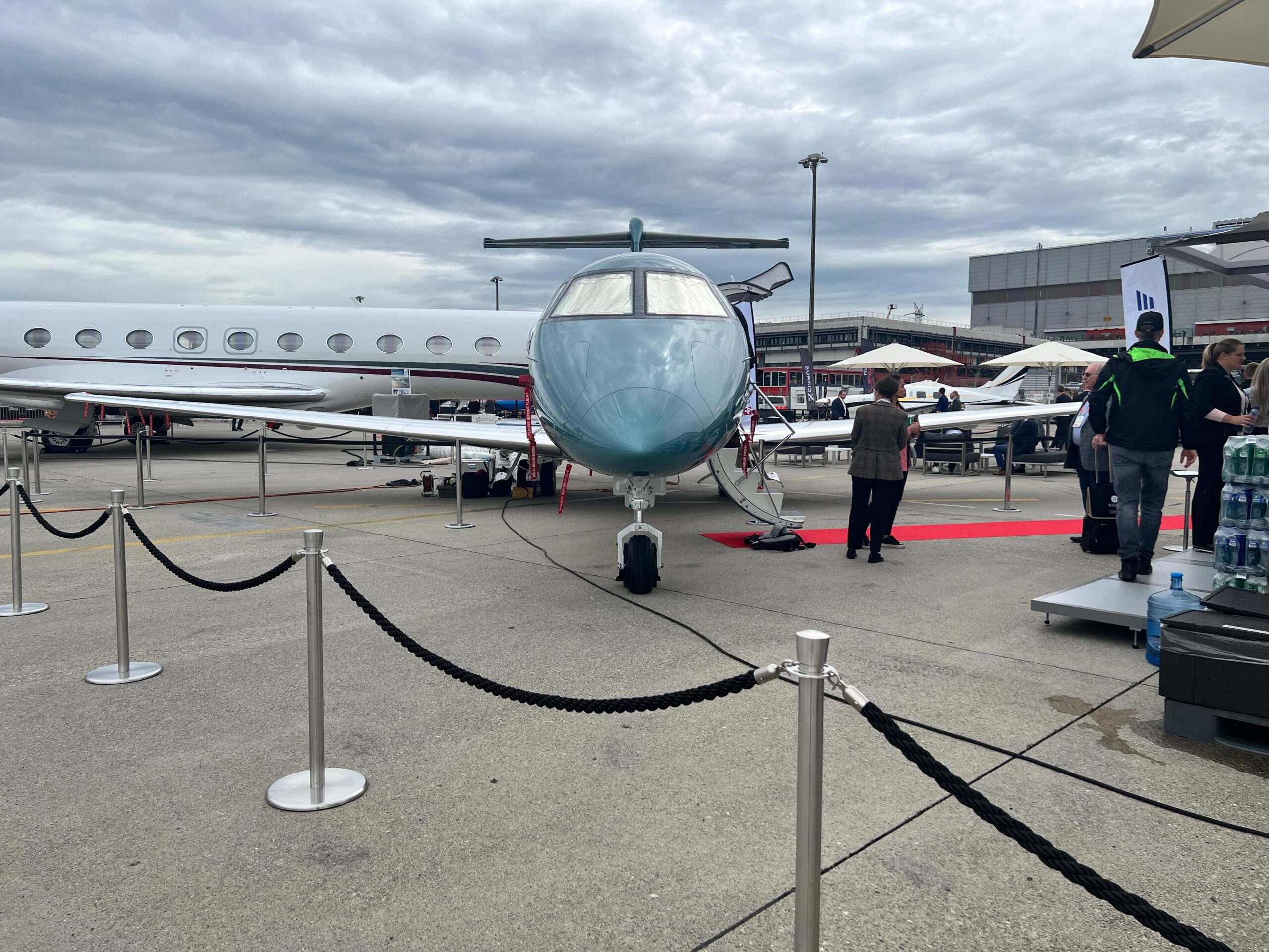 The front view of a Pilatus PC-24 on display at EBACE 2024 in Geneva