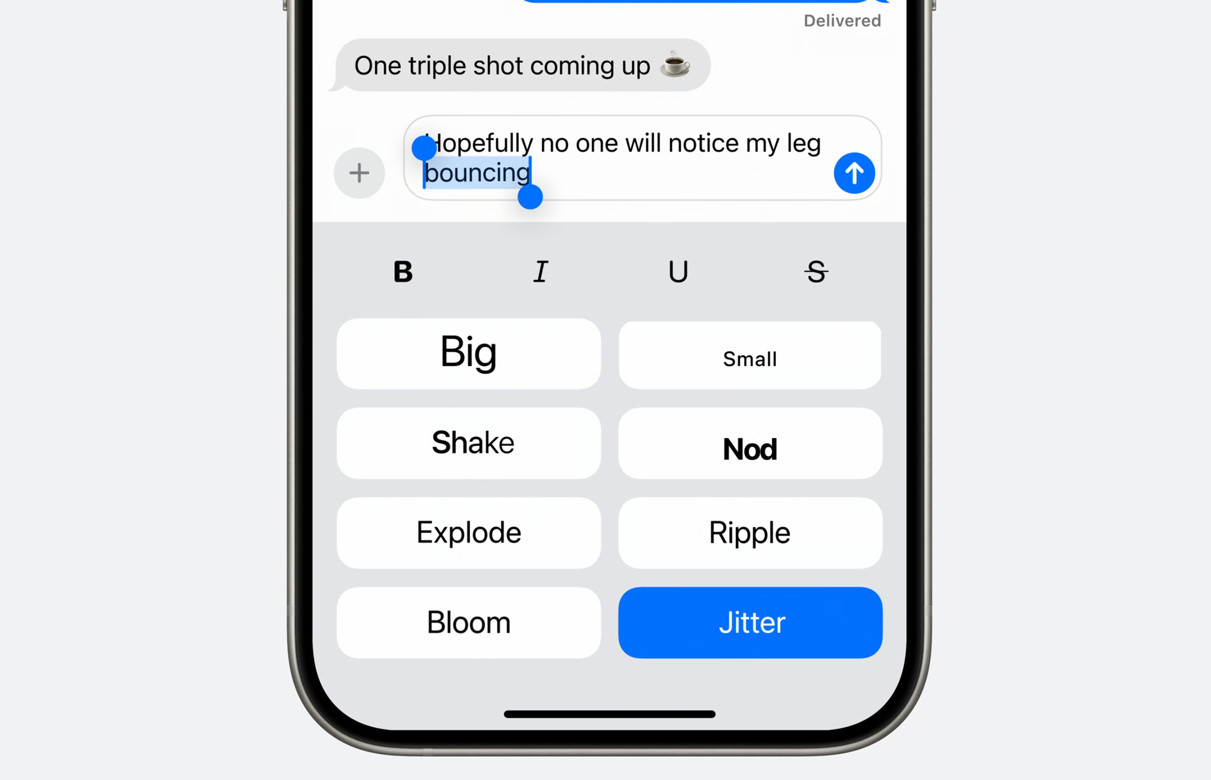 In iOS 18 kun je tekst animeren in iMessage.