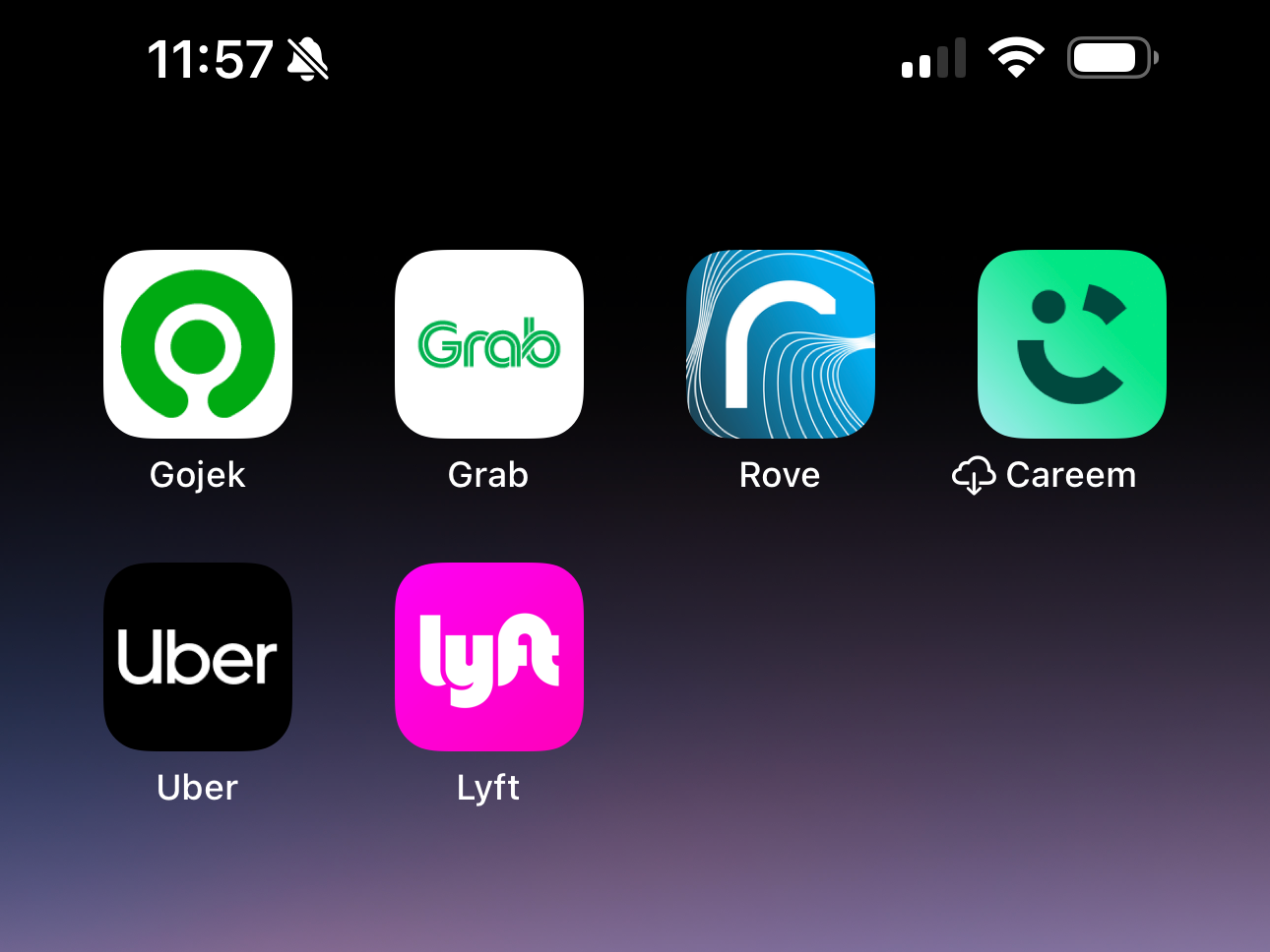 screenshot of different rideshare apps on a phone screen