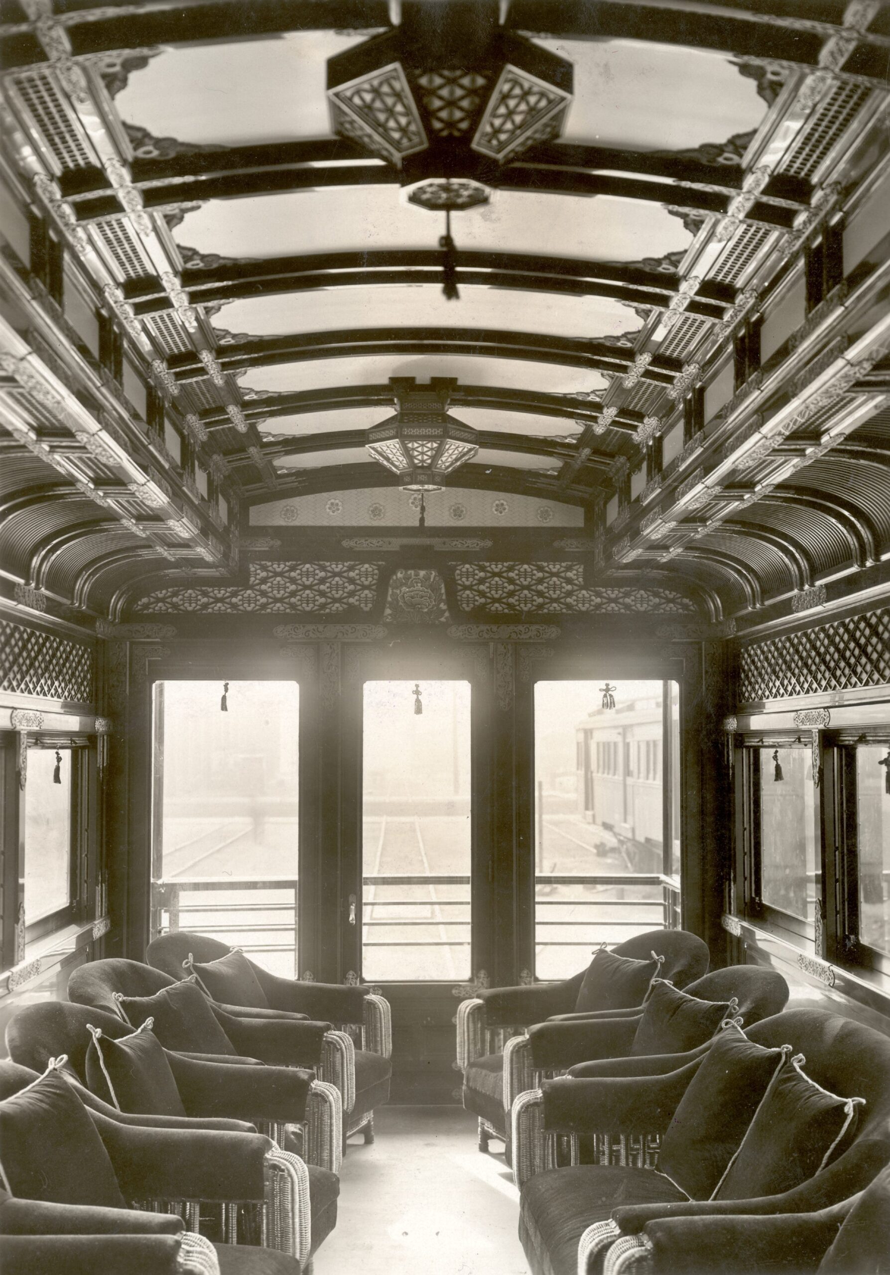 A luxurious Japanese Railway Department observation car circa 1920.