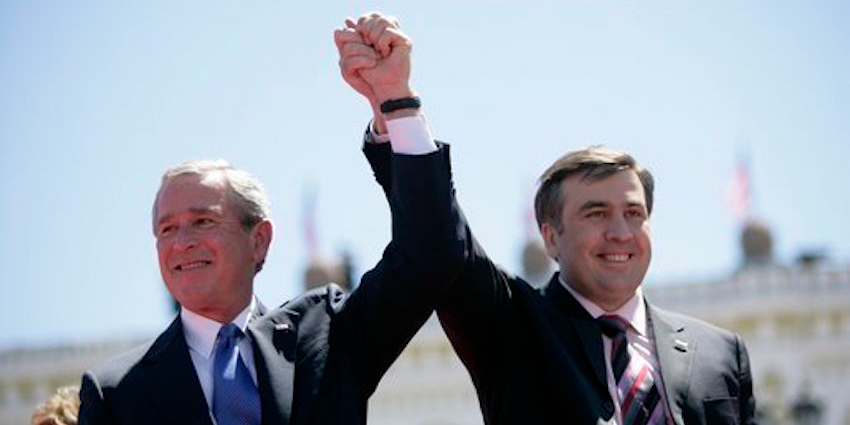 Presidents George W. Bush of the U.S. and Mikheil Saakashvili of Georgia