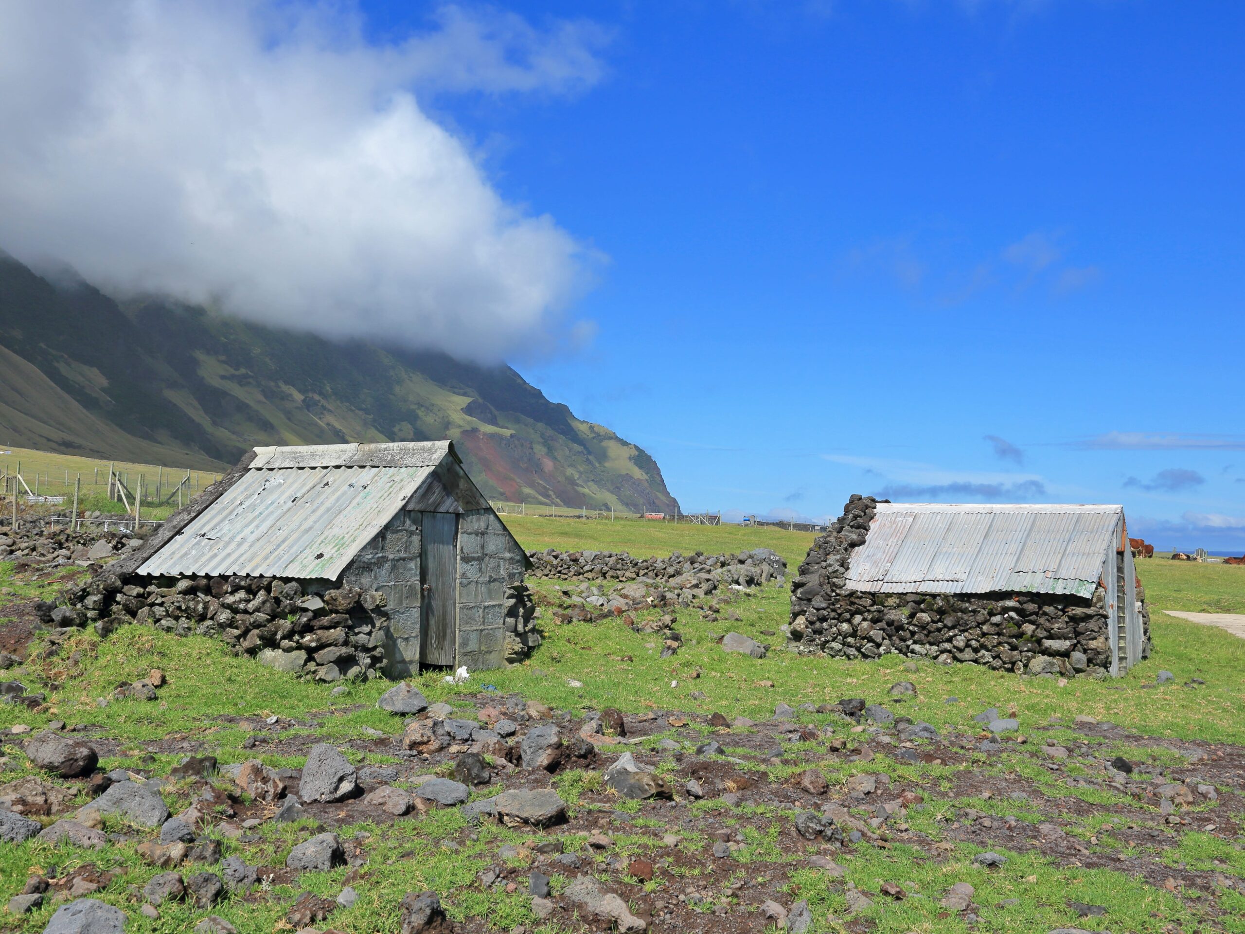 Shepherds' huts  on Tristan da Cunha island.