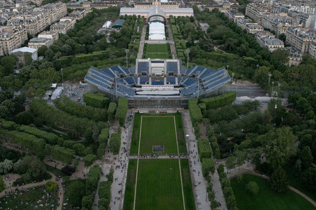 An aerial view of the Eiffel Tower Stadium.