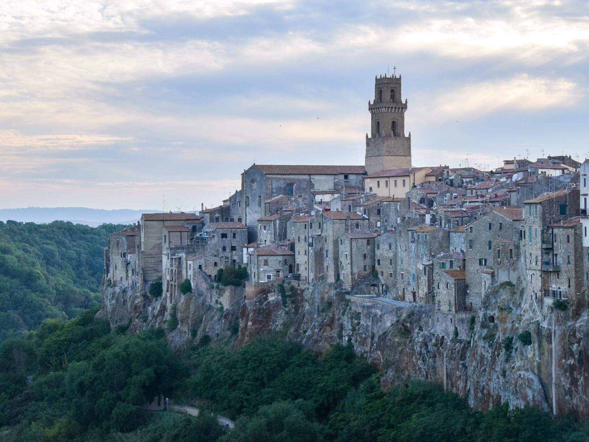 Stone buildings on top of a mountain in Pitigliano, Italy.