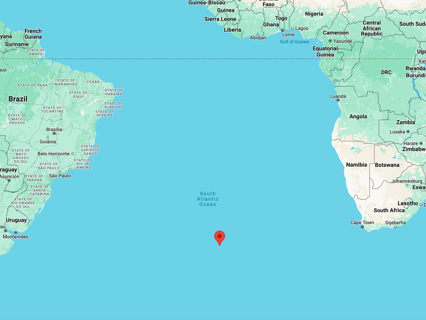 A red marker indicates the location of Tristan de Cunha.