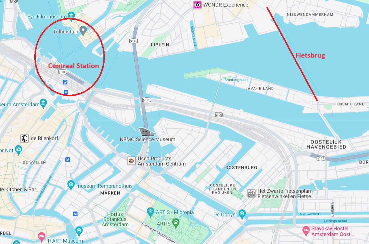 Amsterdam bouwt voor €300 miljoen fietsbrug over het IJ: maar op de verkeerde plek?