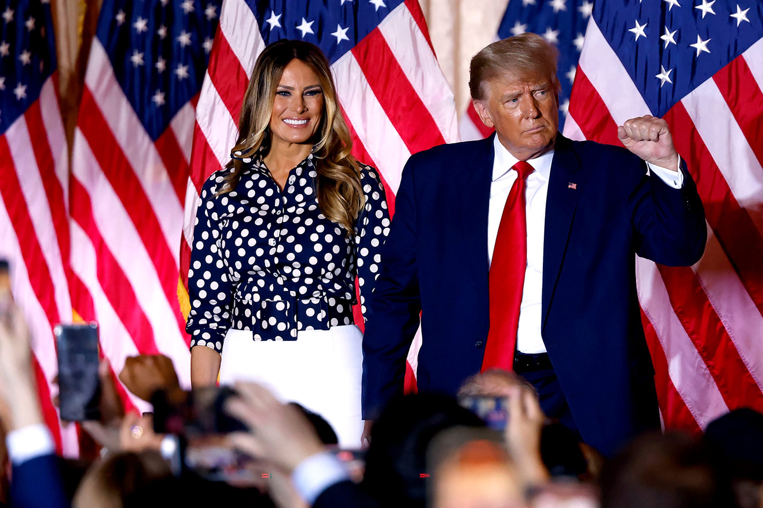 Melania Trump and Donald Trump onstage at Mar-A-Lago