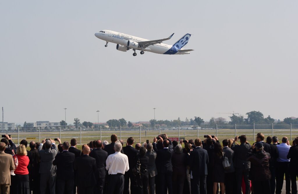 De eerste testvlucht van de Airbus A320neo in 2014. Foto: Eric Cabanis/AFP via Getty Images