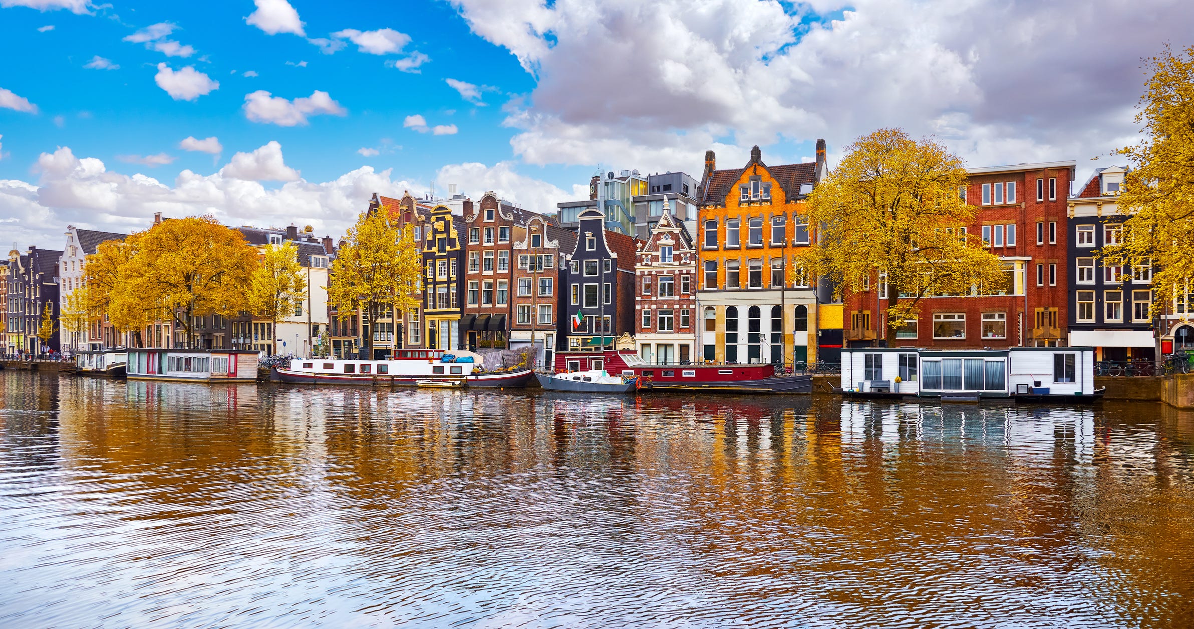 Panoramic view of buildings along the water in the Netherlands