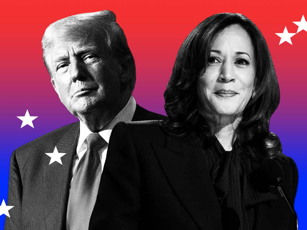 De Democratische presidentskandidaat Kamala Harris (rechts) begint met veel momentum aan het debat met Donald Trump.