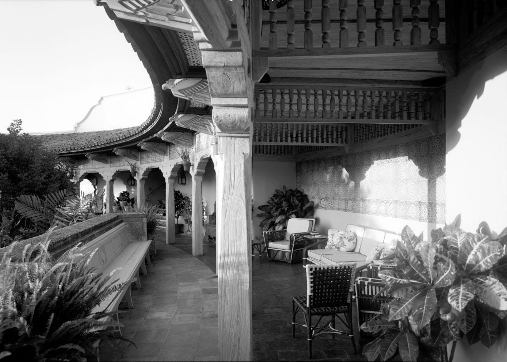 A vintage black and white photo of Mar-a-Lago.