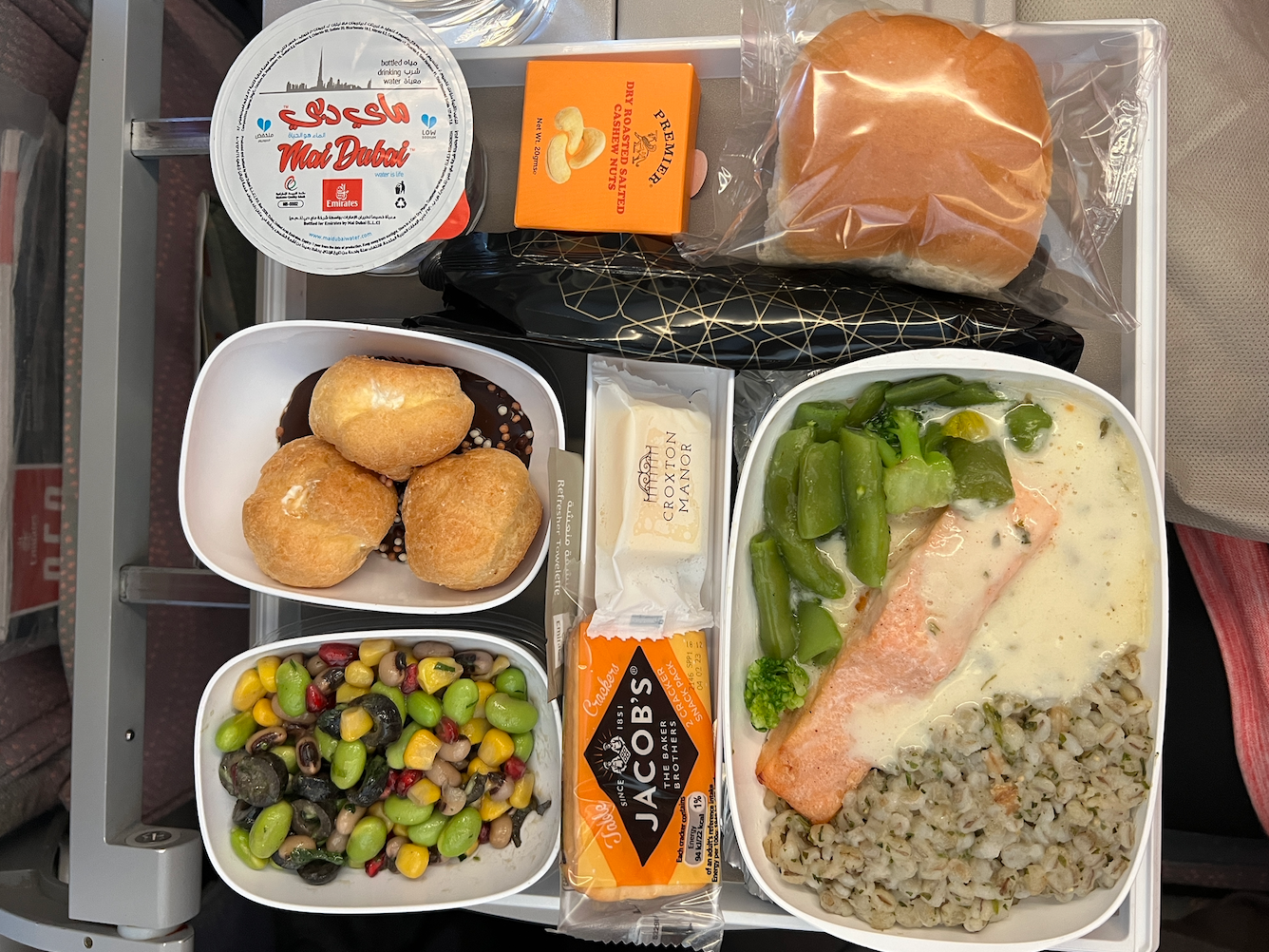 airplane food on an emirates flight